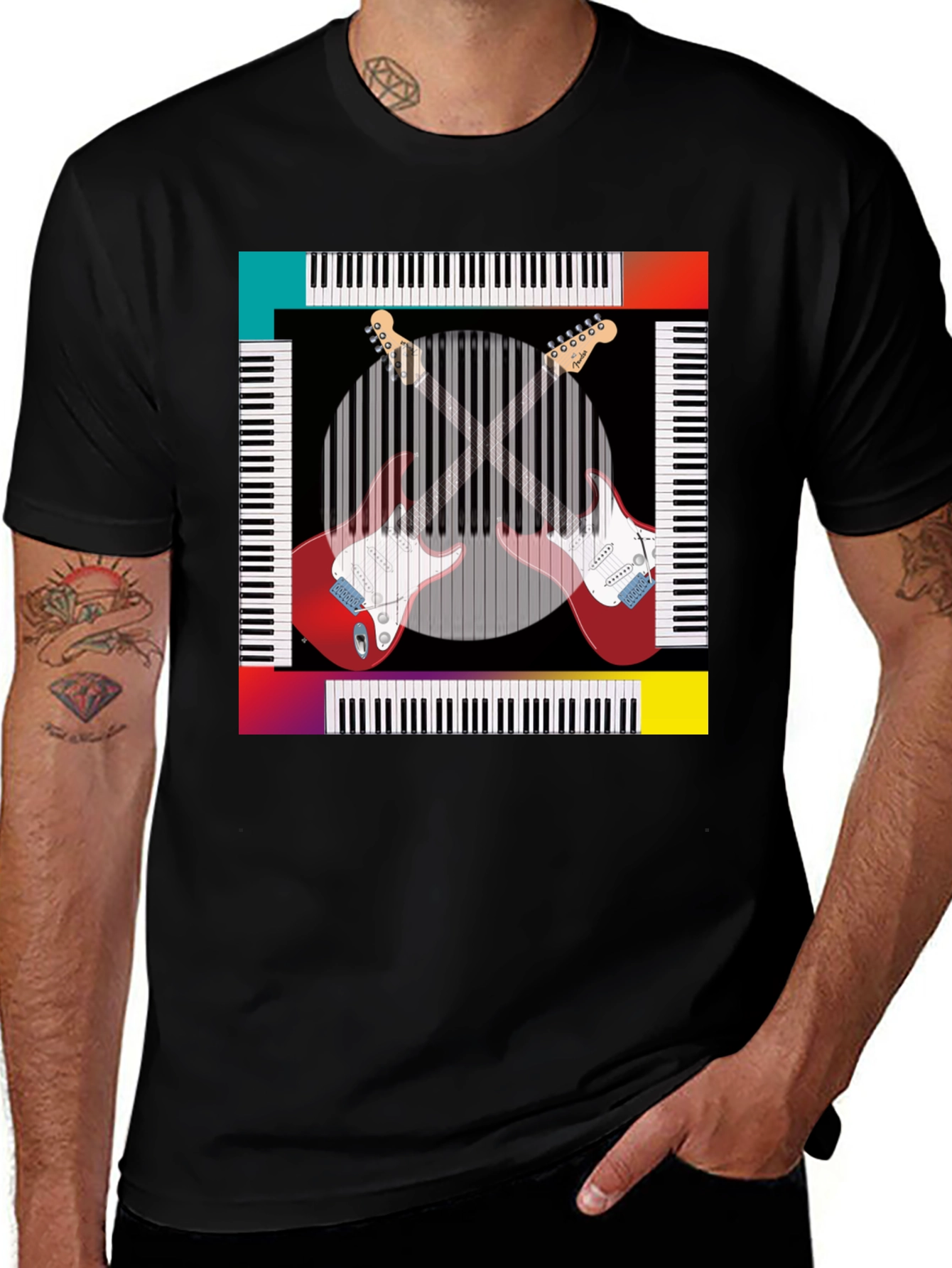 Black Music Lover Tee: Guitar & Piano Design main image