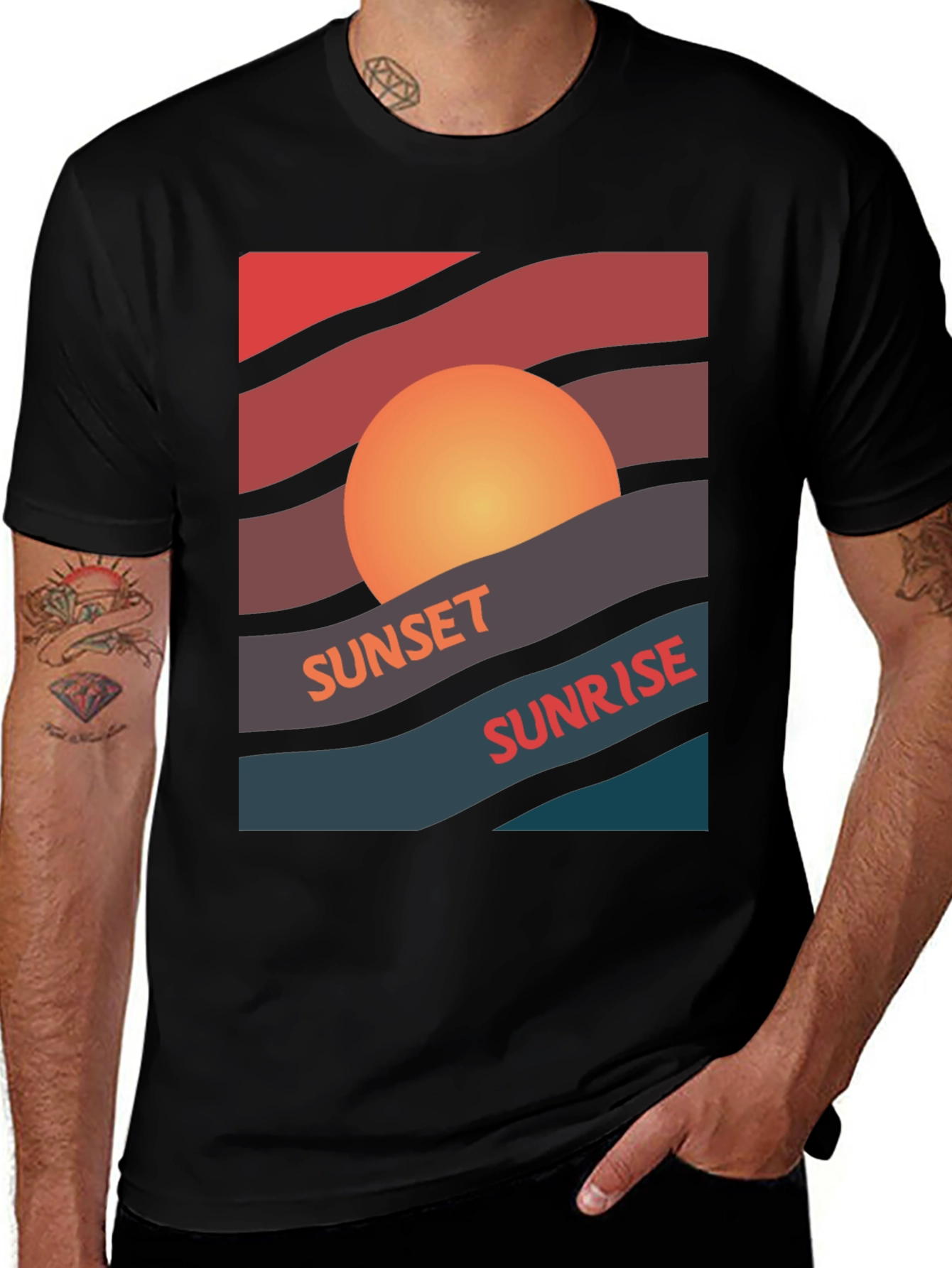 Black Sunset Sunrise Graphic Tee - Retro Style main image
