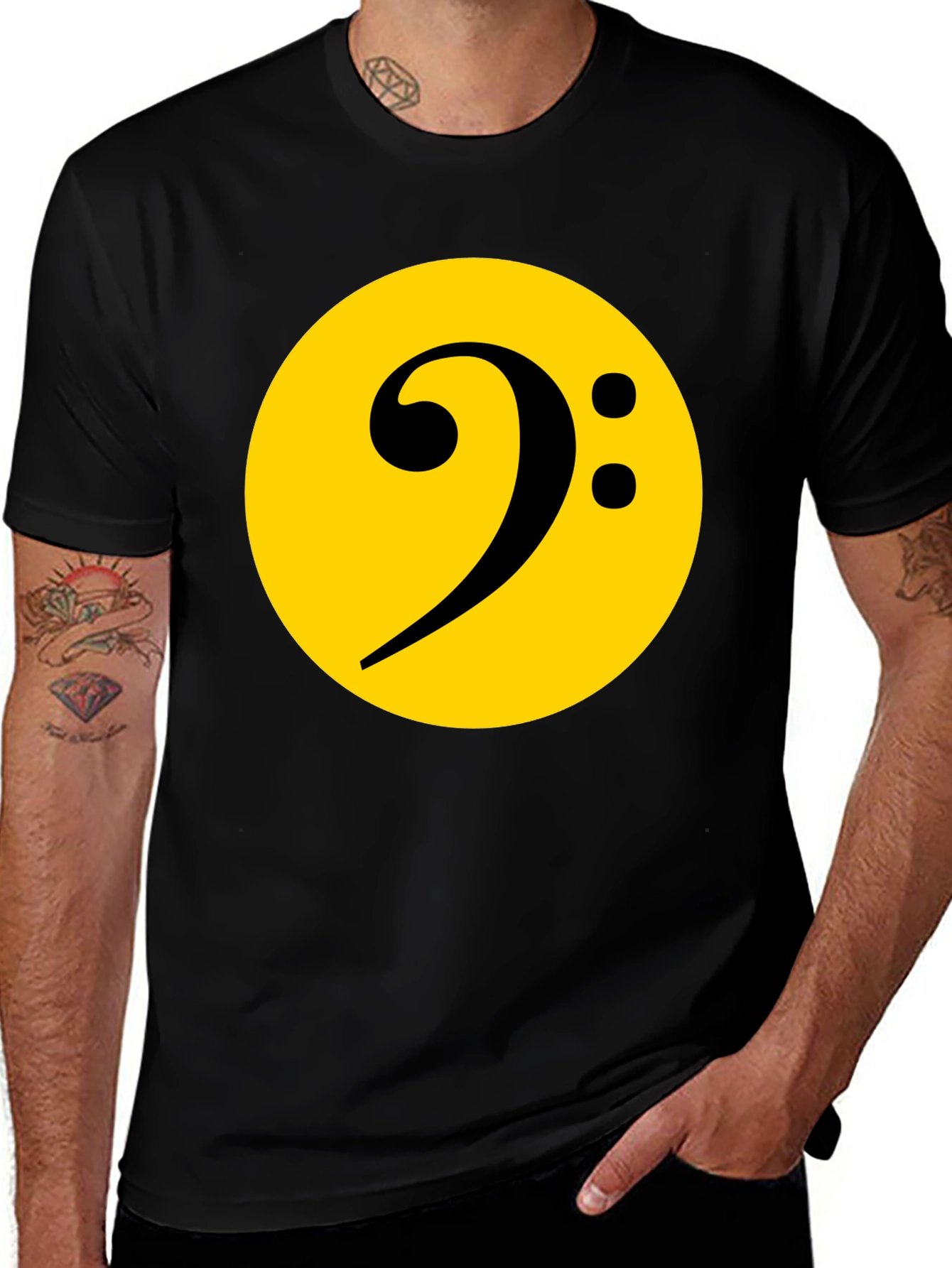 Variant 22 of Bass Clef Graphic Tee - Black Cotton Music Shirt