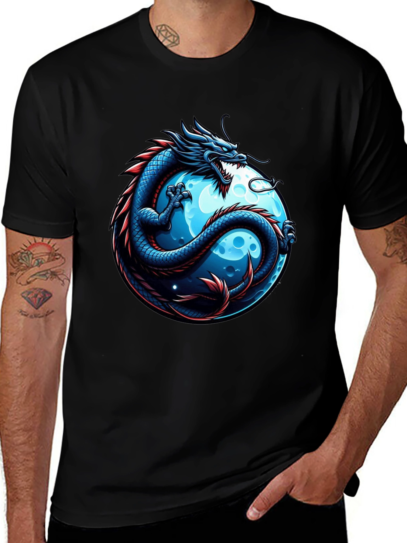 Variant 21 of Dragon & Moon Graphic T-Shirt - Men's Black Tee