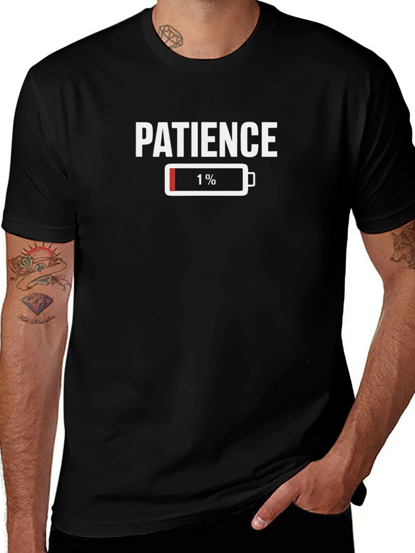 Patience 1% Battery Men's Black T-Shirt