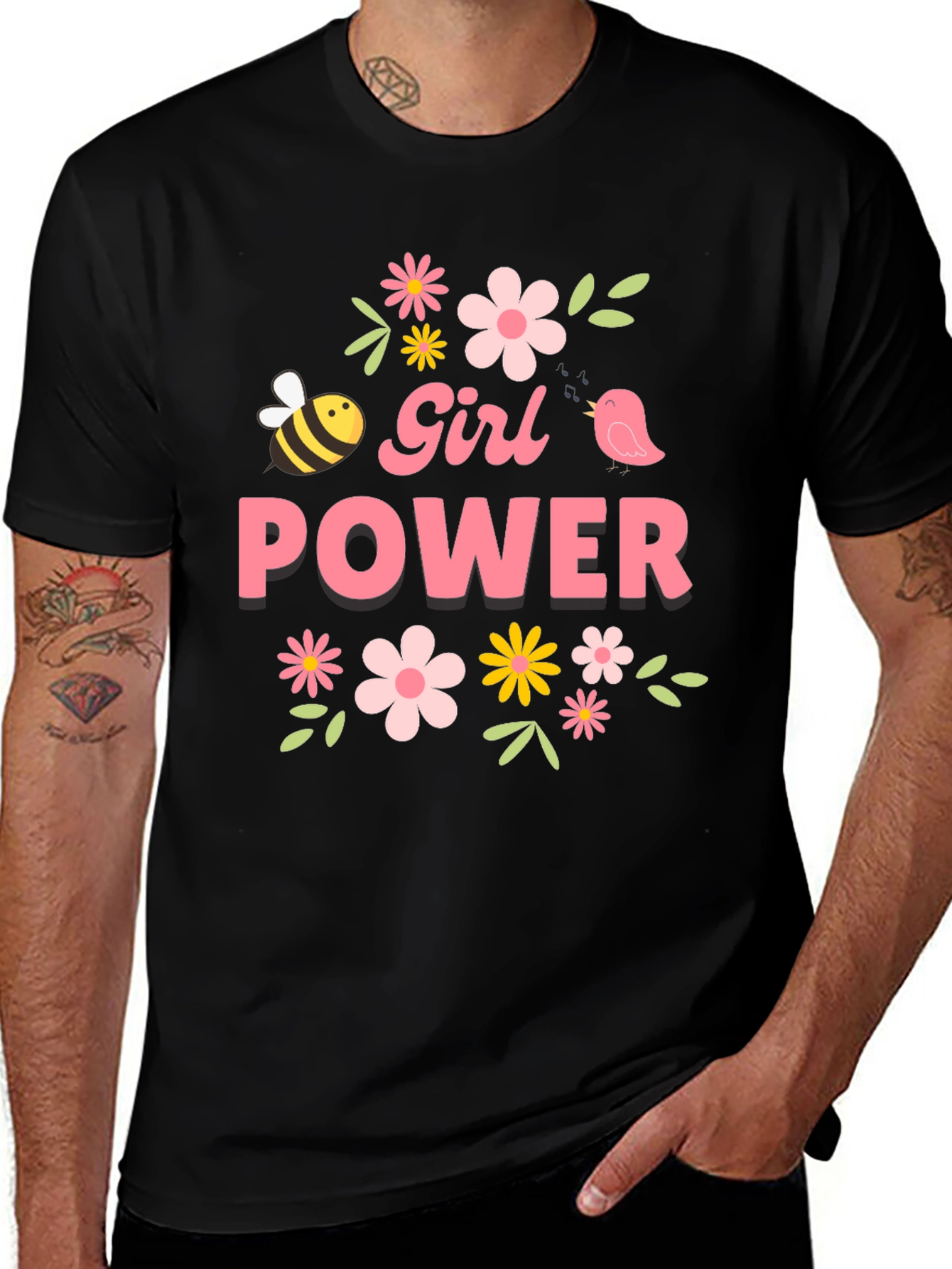 Variant 10 of Girl Power Floral Graphic Tee - Black Cotton