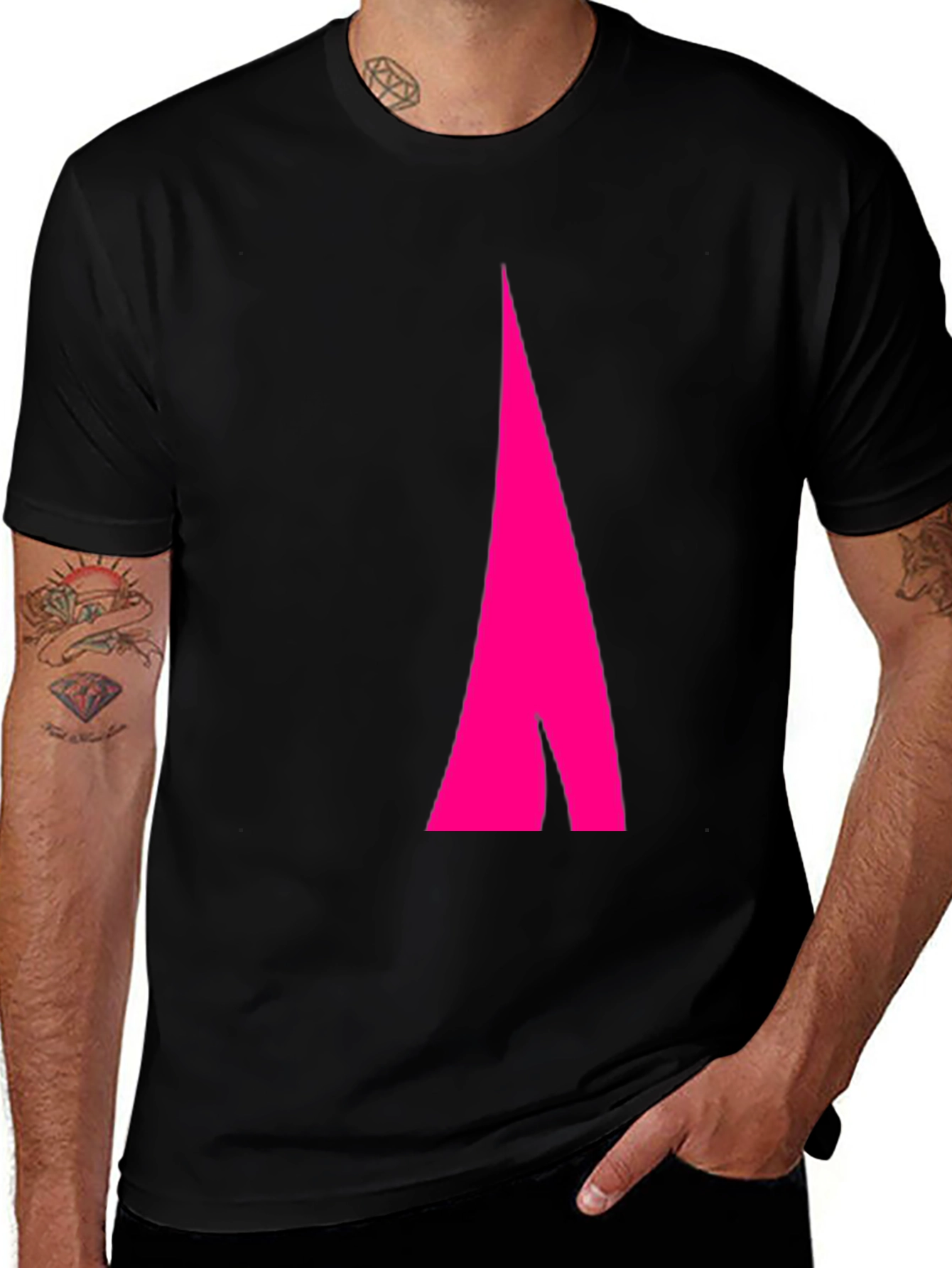 Variant 10 of Men's Black Tee with Pink Geometric Design