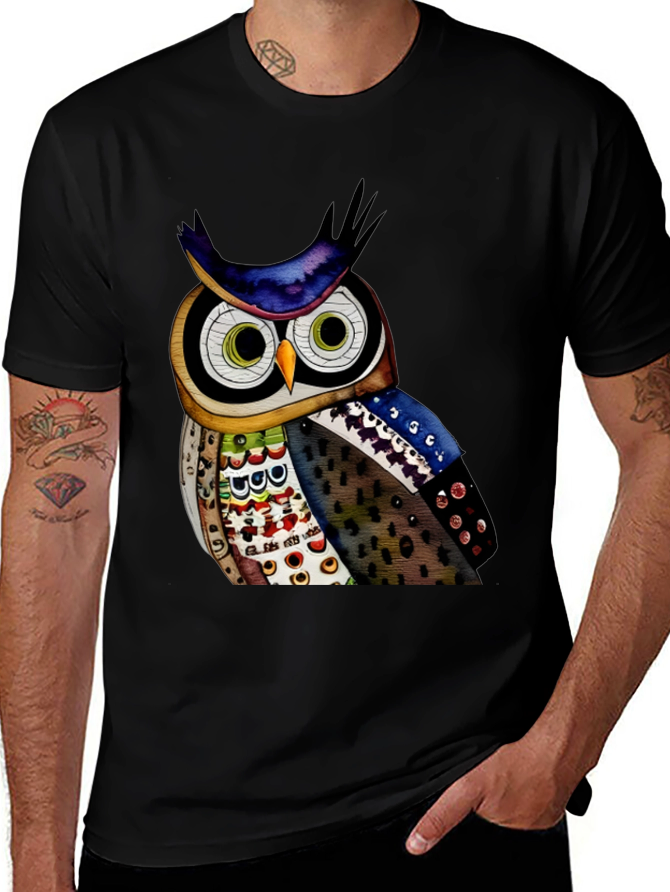 Variant 11 of Artistic Owl Graphic Black T-Shirt