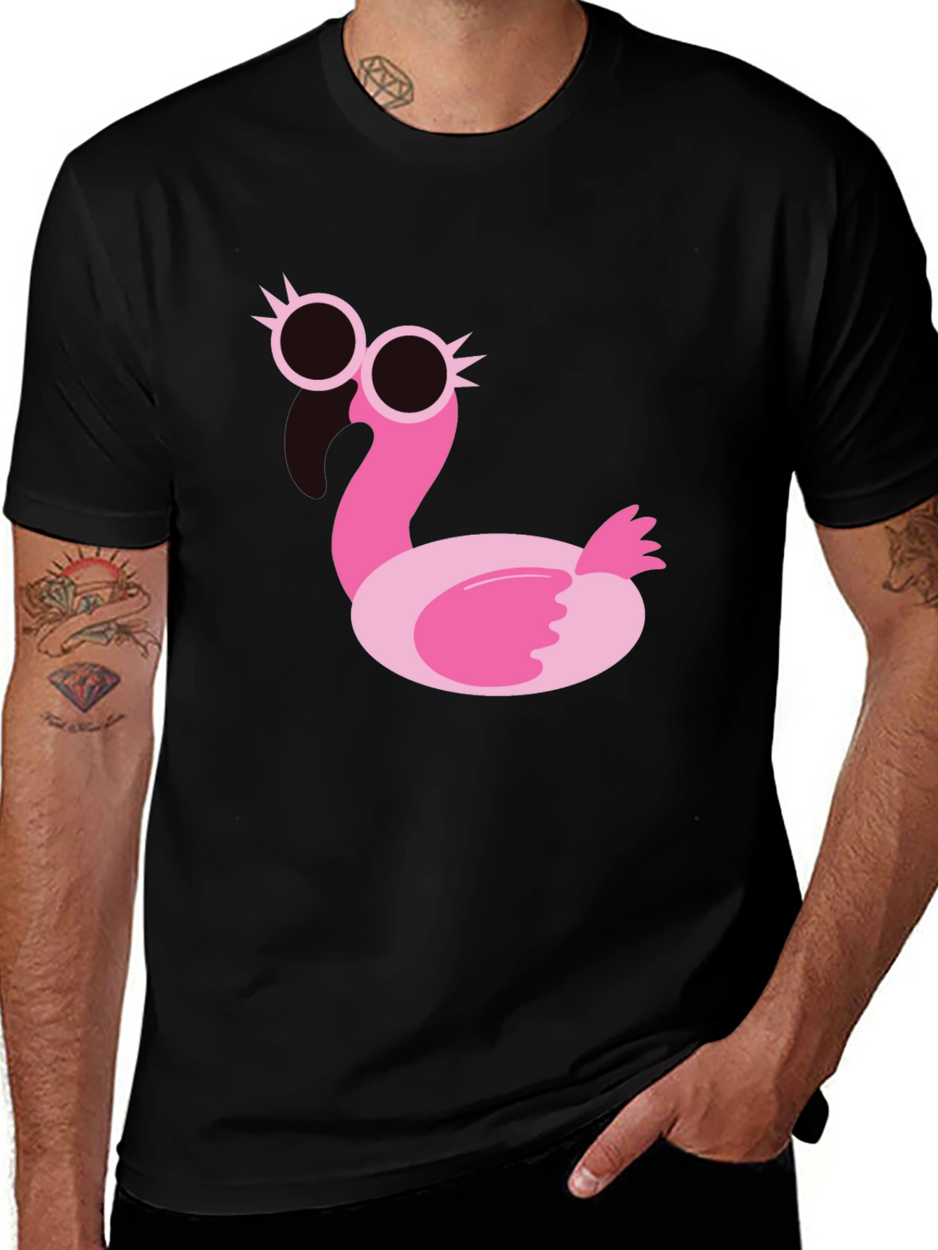 Variant 9 of Funky Flamingo Graphic Tee - Black Cotton T-Shirt
