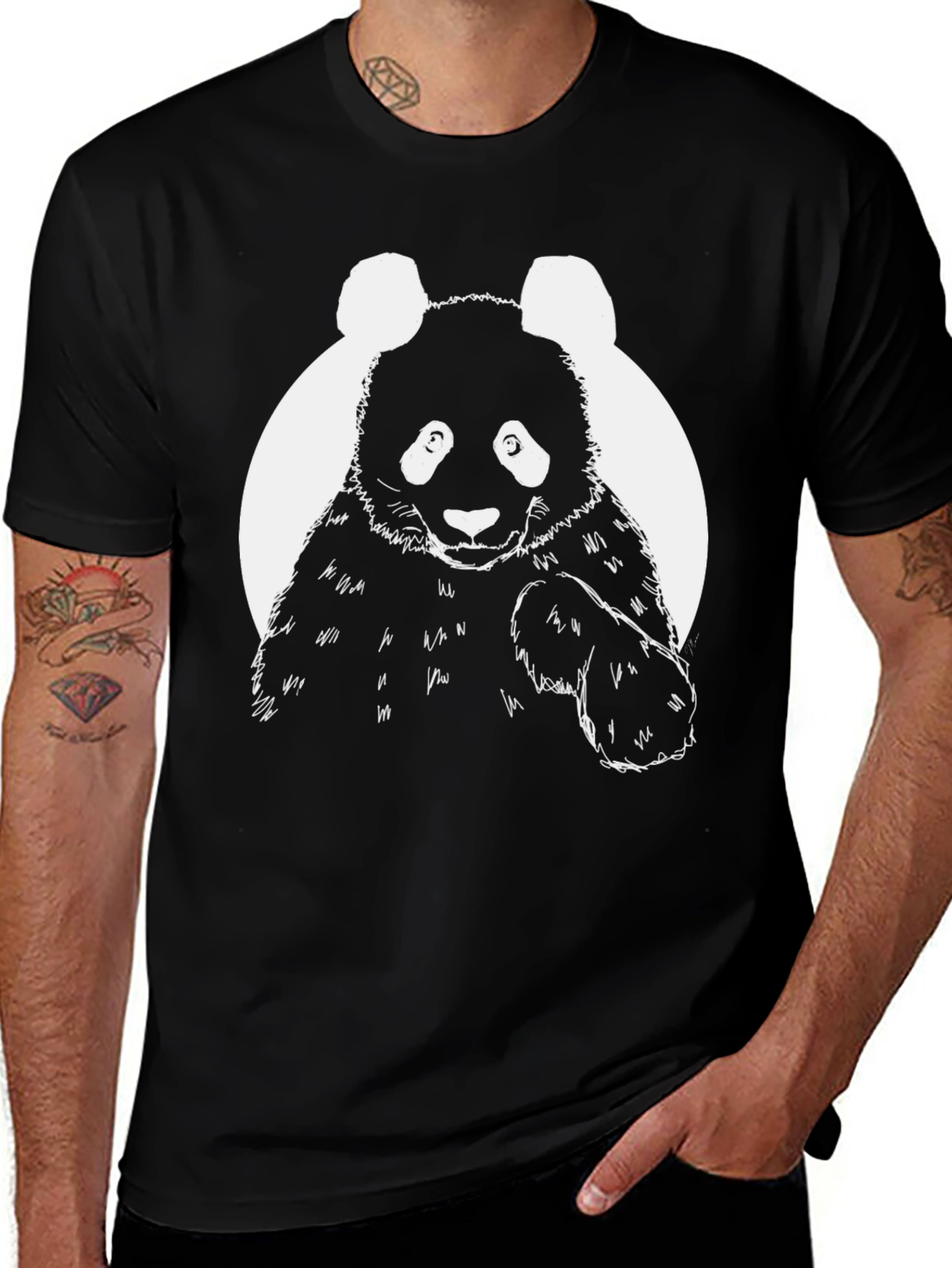 Variant 20 of Panda Bear Graphic Tee - Black Cotton T-Shirt