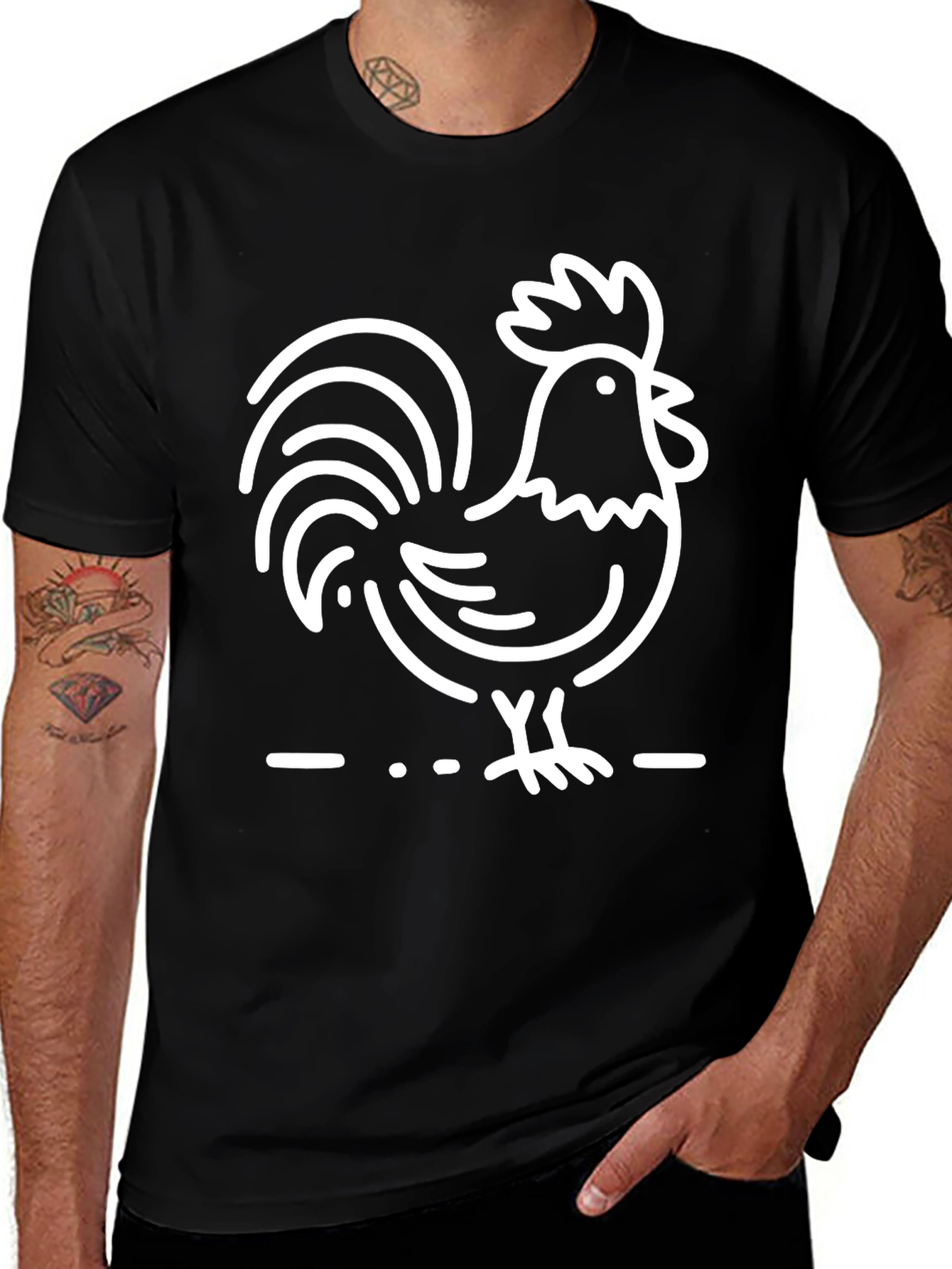 Variant 21 of Black T-Shirt with White Rooster Graphic