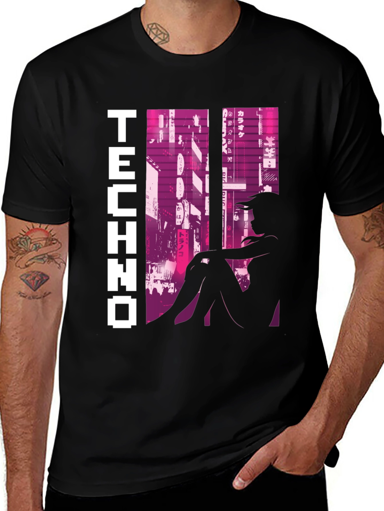 Variant 20 of Techno Cityscape Silhouette Graphic T-Shirt
