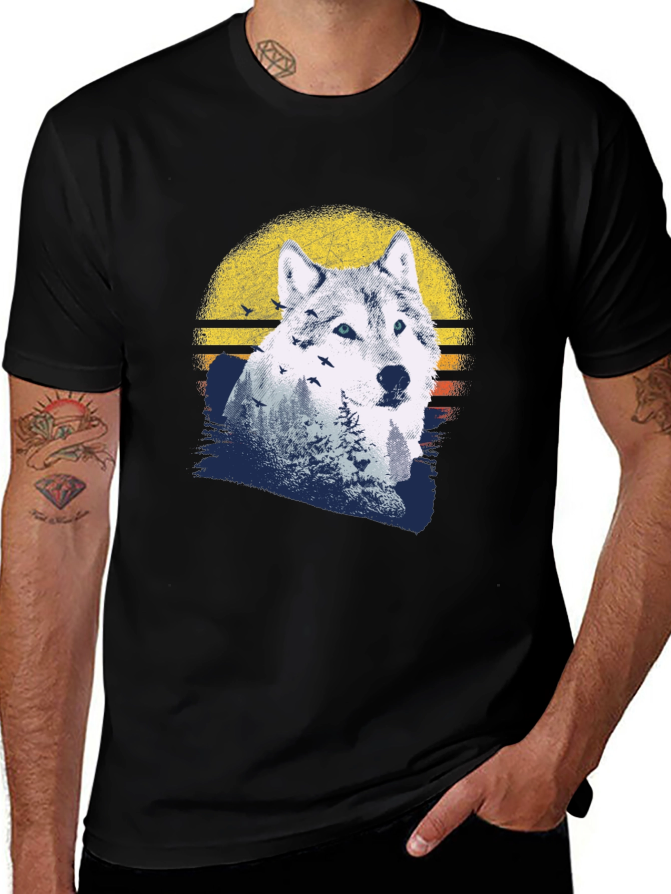 Variant 9 of Wolf Sunset Graphic Tee - Men's Black T-Shirt