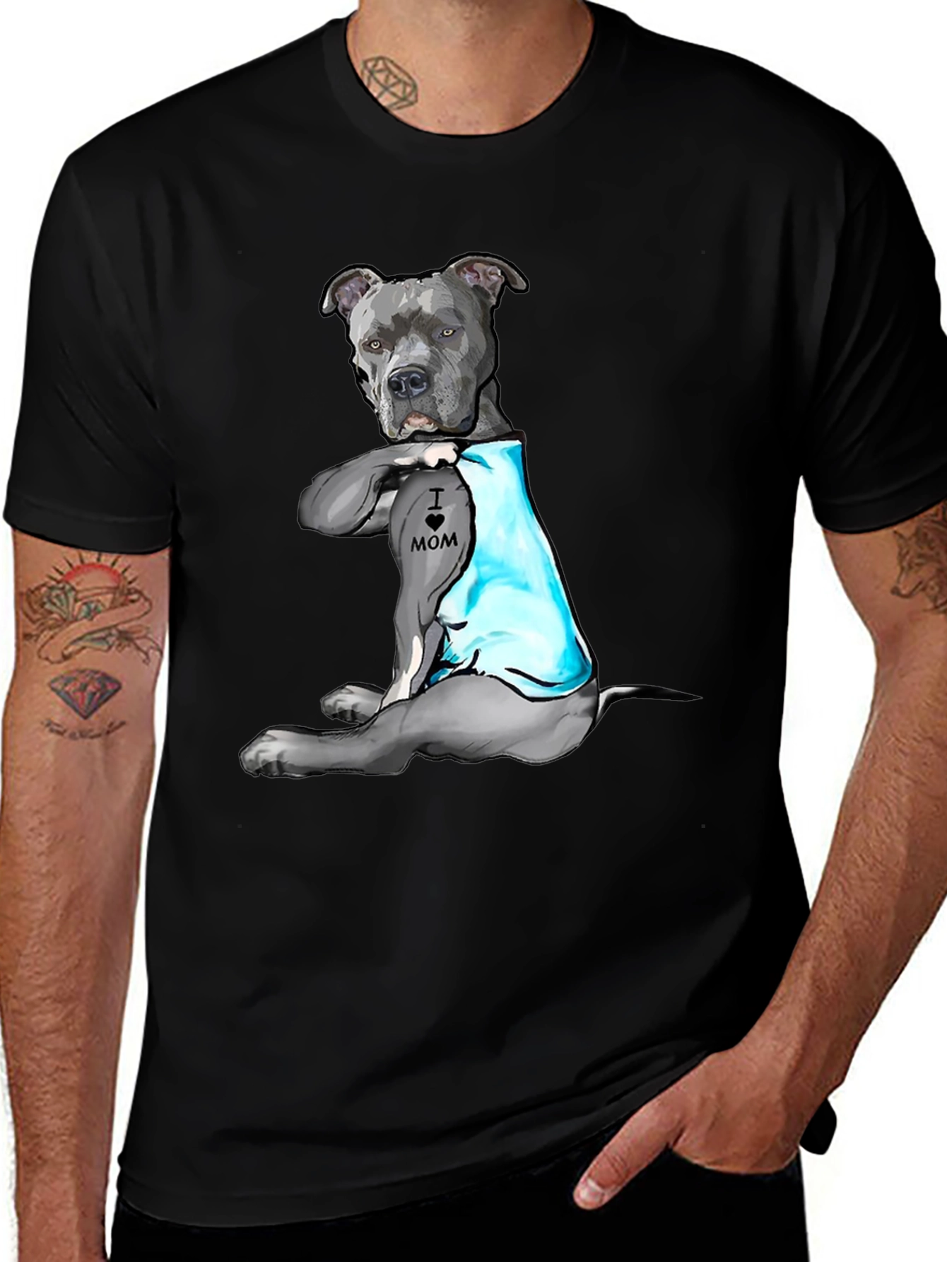 Variant 19 of Pitbull Tattoo Mom Black T-Shirt