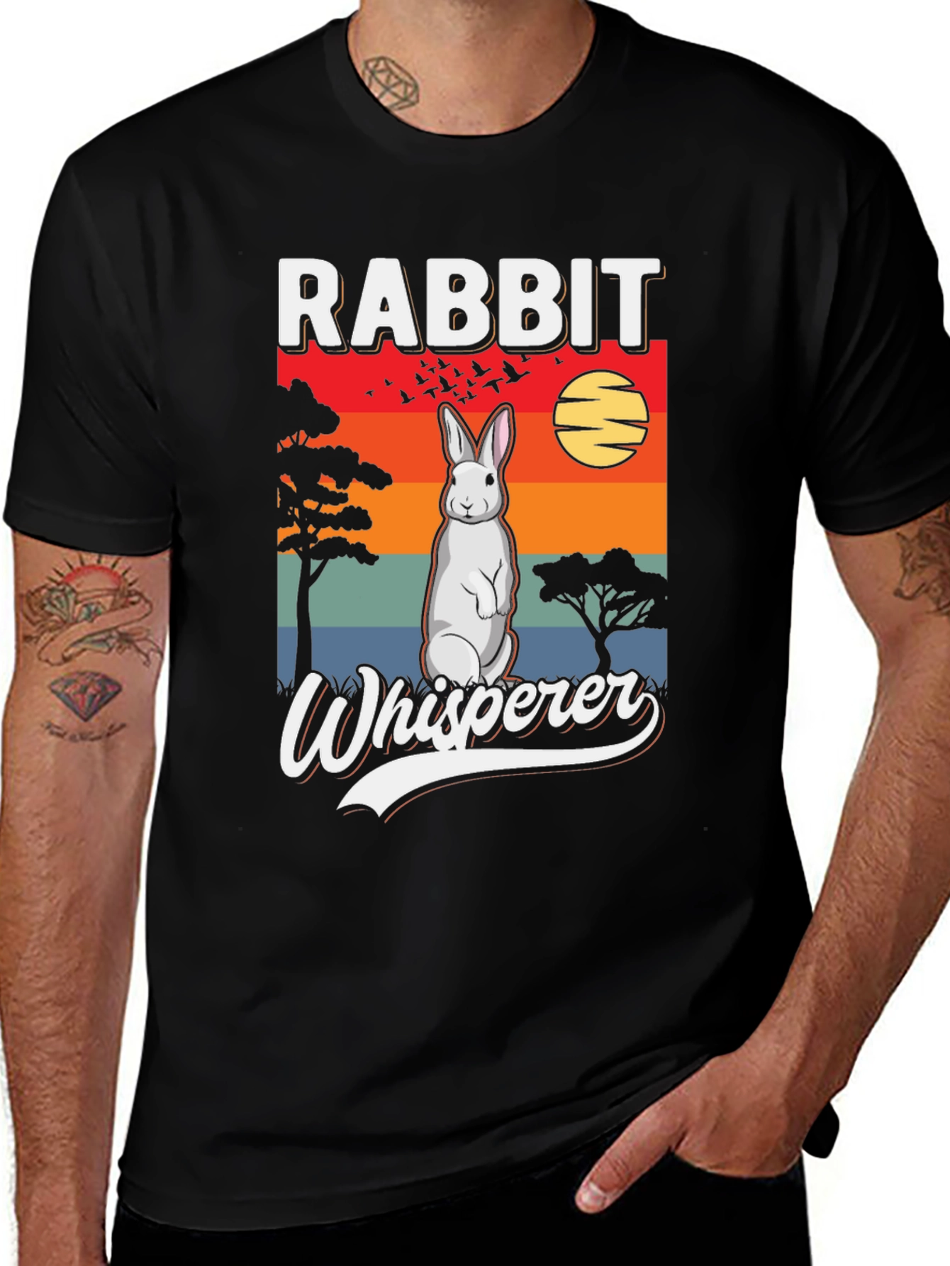 Variant 11 of Rabbit Whisperer Graphic T-Shirt - Unisex Black Tee