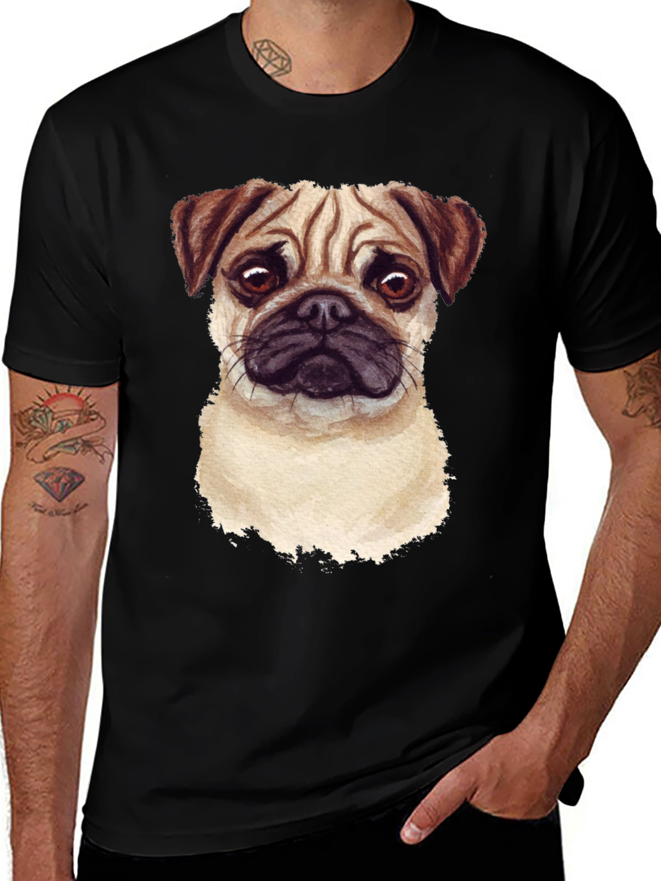 Variant 6 of Pug Dog Graphic Print T-Shirt - Black Cotton Tee