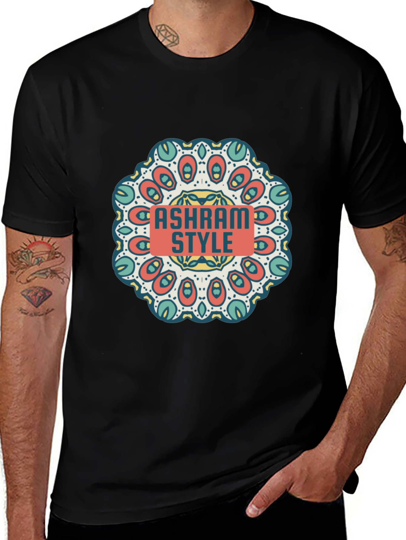 Variant 10 of Ashram Style Graphic Tee - Mandala Design Black T-Shirt
