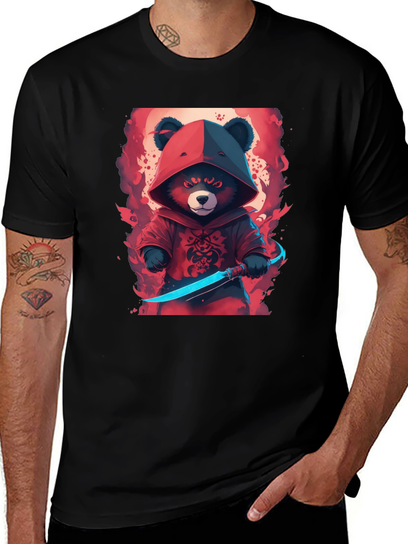 Variant 17 of Bear Ninja Graphic Black T-Shirt