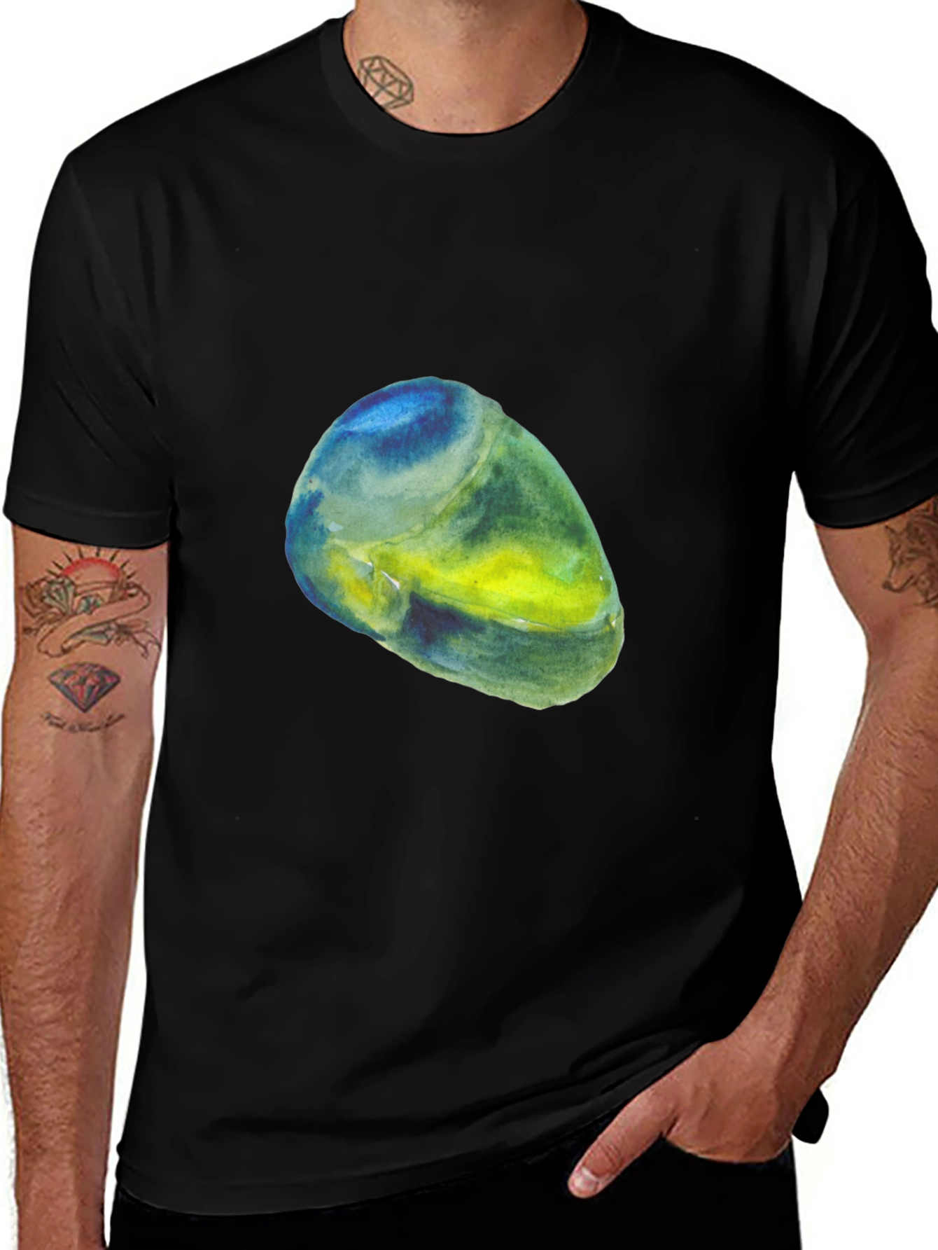 Watercolor Stone Graphic Black T-Shirt