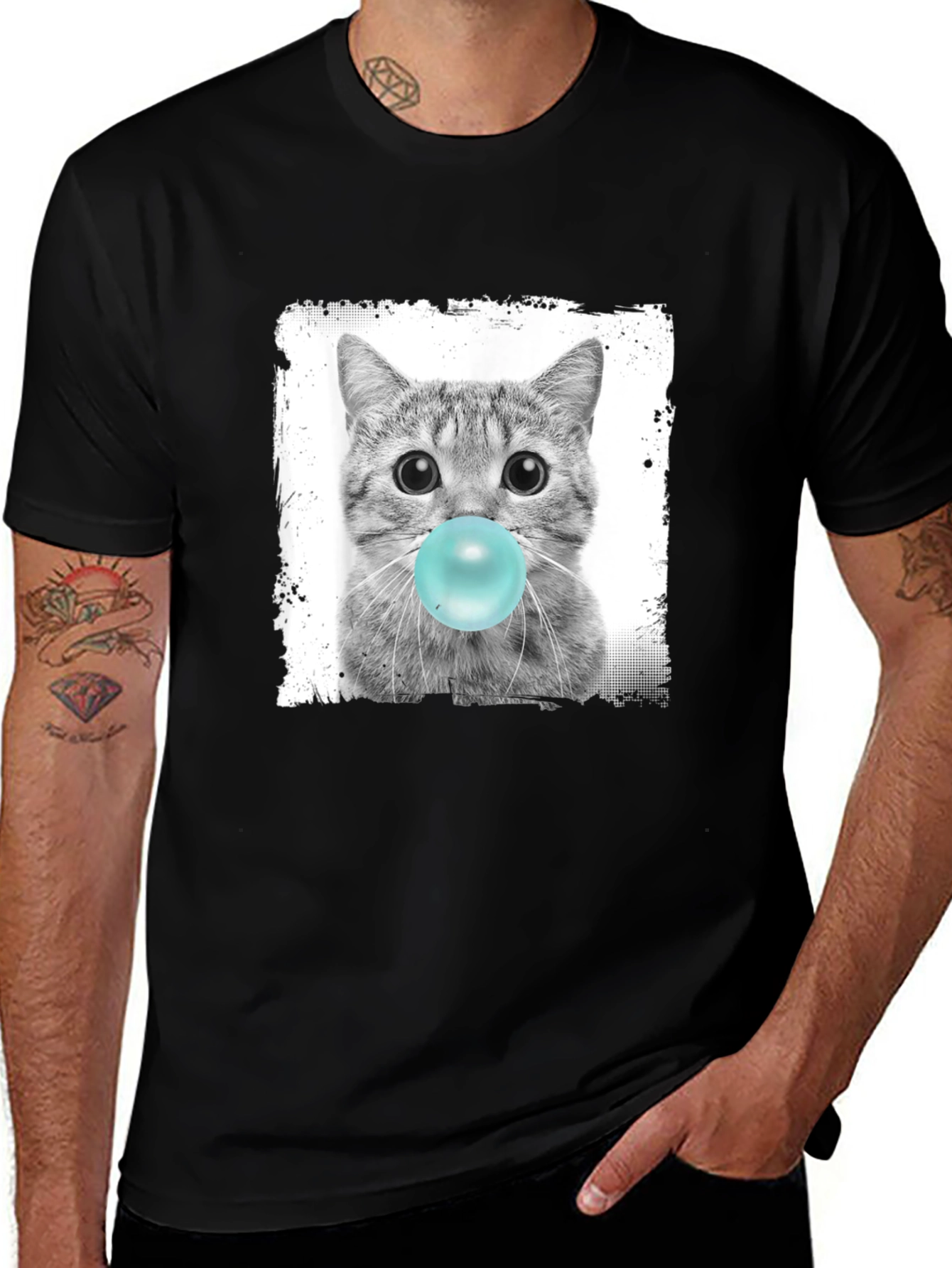 Variant 19 of Cool Cat Bubble Gum Black T-Shirt
