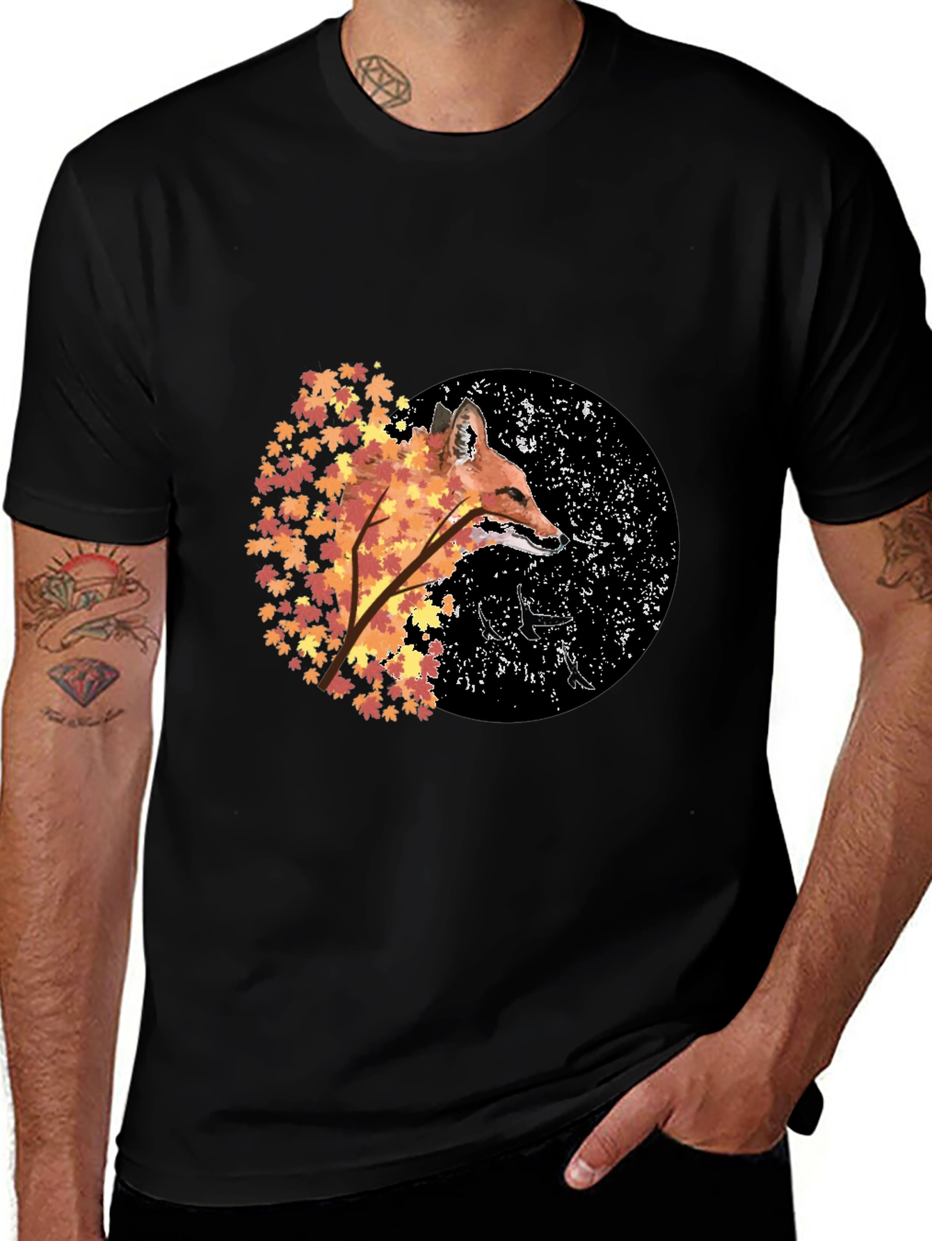 Fox and Autumn Leaves Graphic Tee