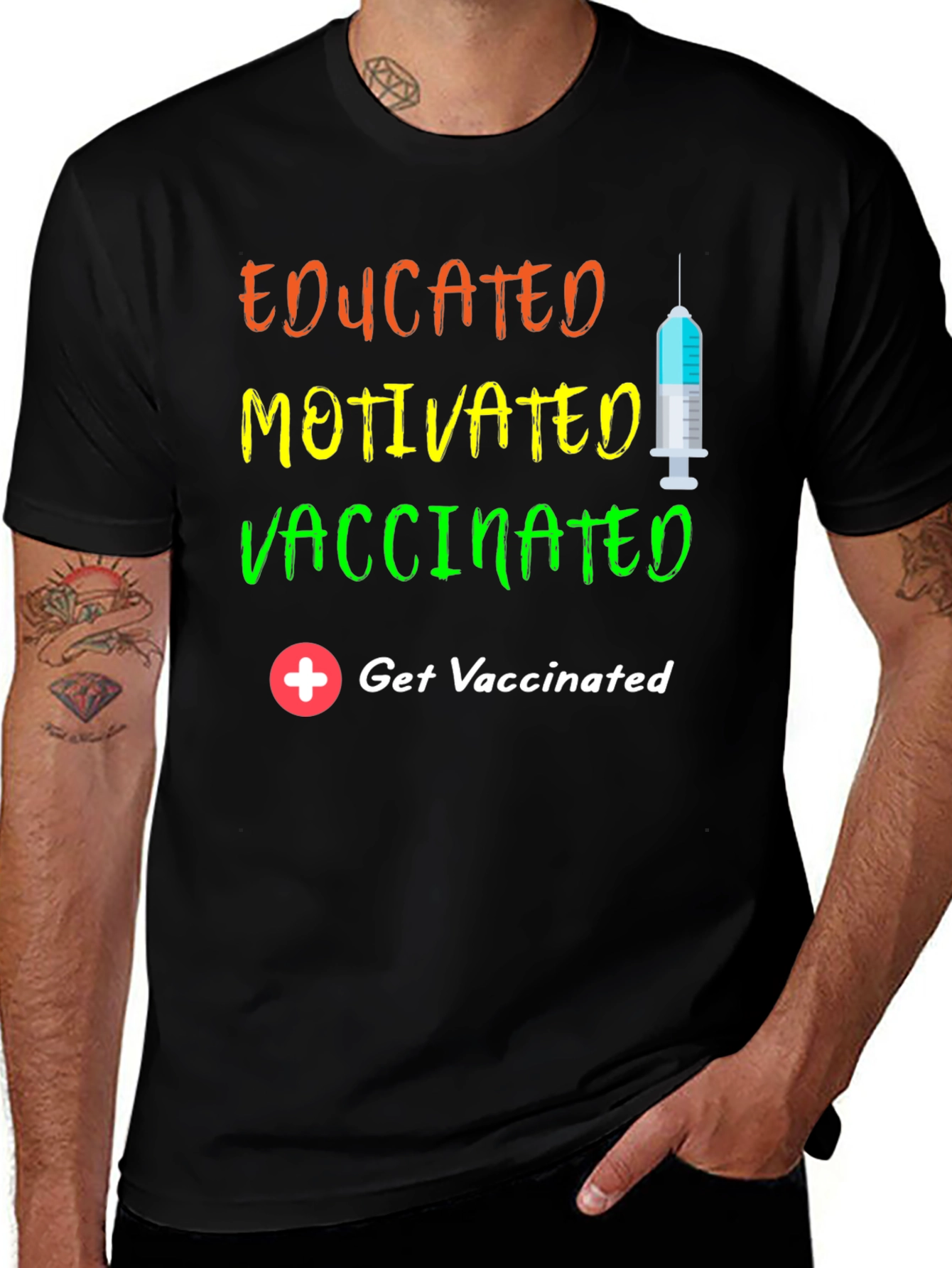 Variant 23 of Educated Motivated Vaccinated Graphic Tee