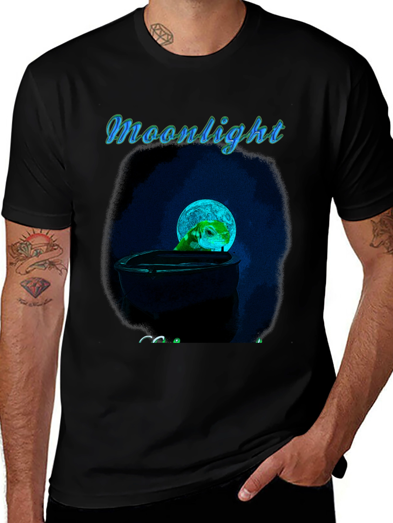Variant 19 of Moonlight Frog Graphic Tee - Men's Black T-Shirt