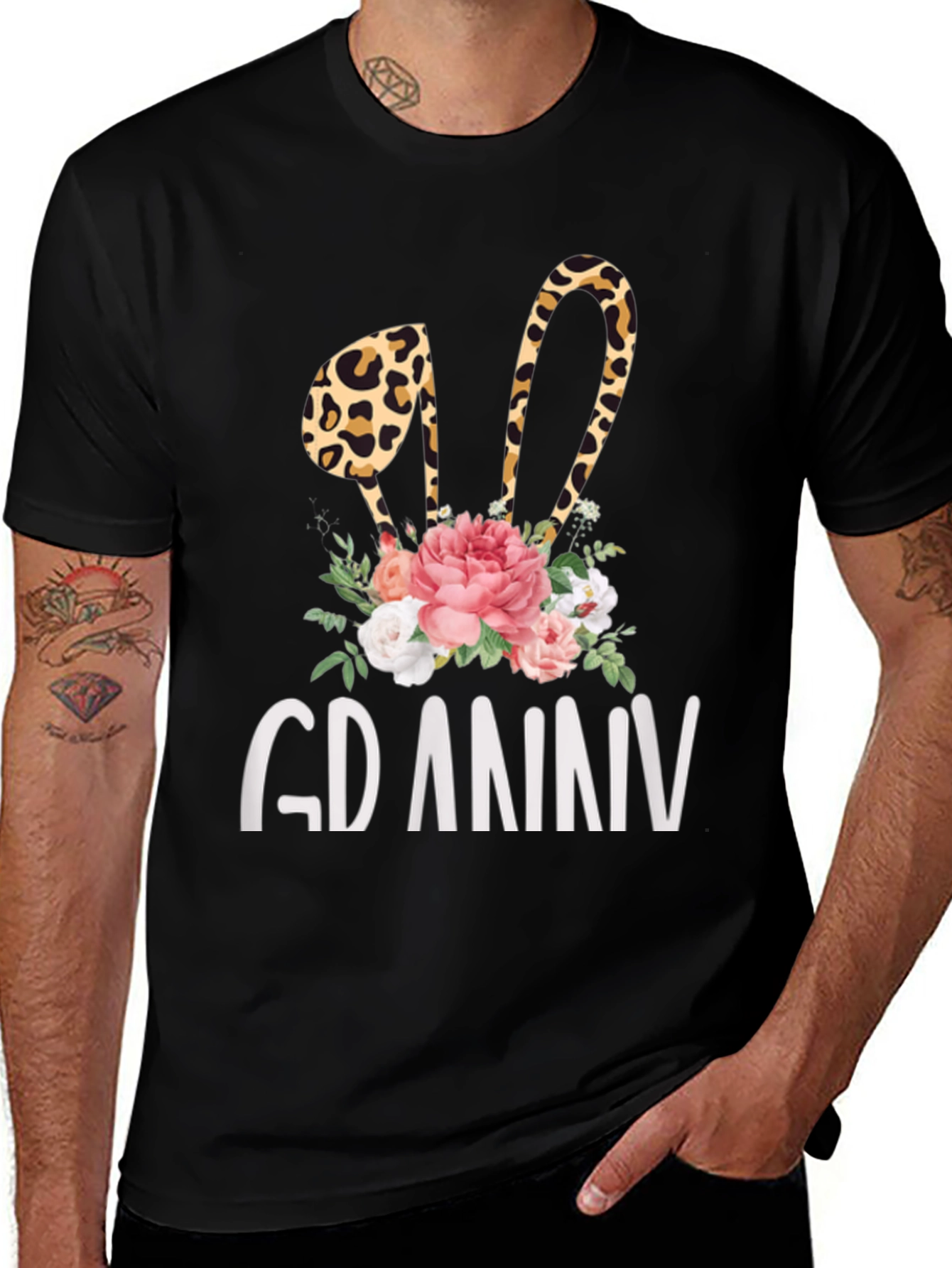 Granny Leopard Bunny Ears Floral Easter T-Shirt
