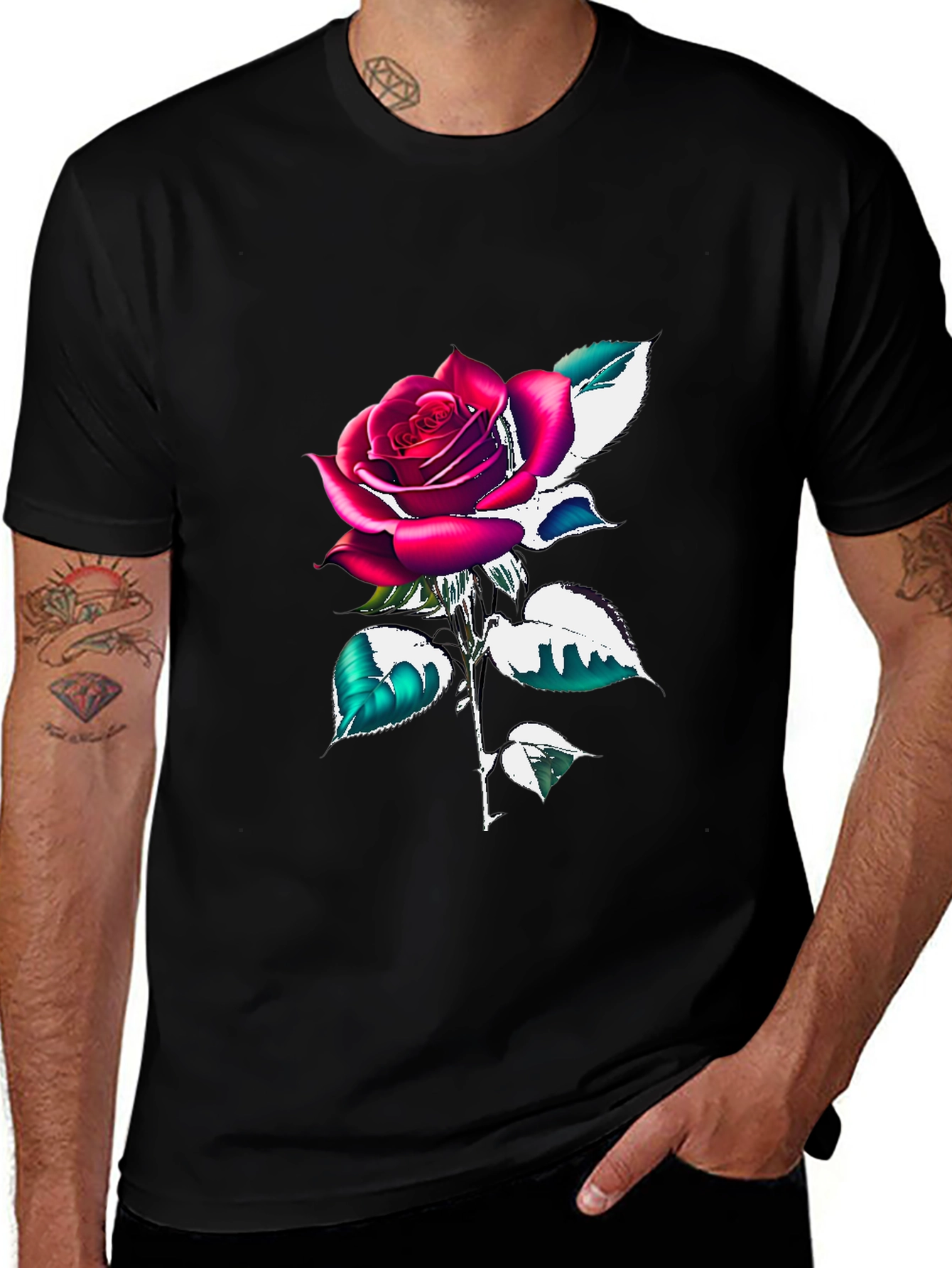 Variant 8 of Rose Graphic Print Black T-Shirt