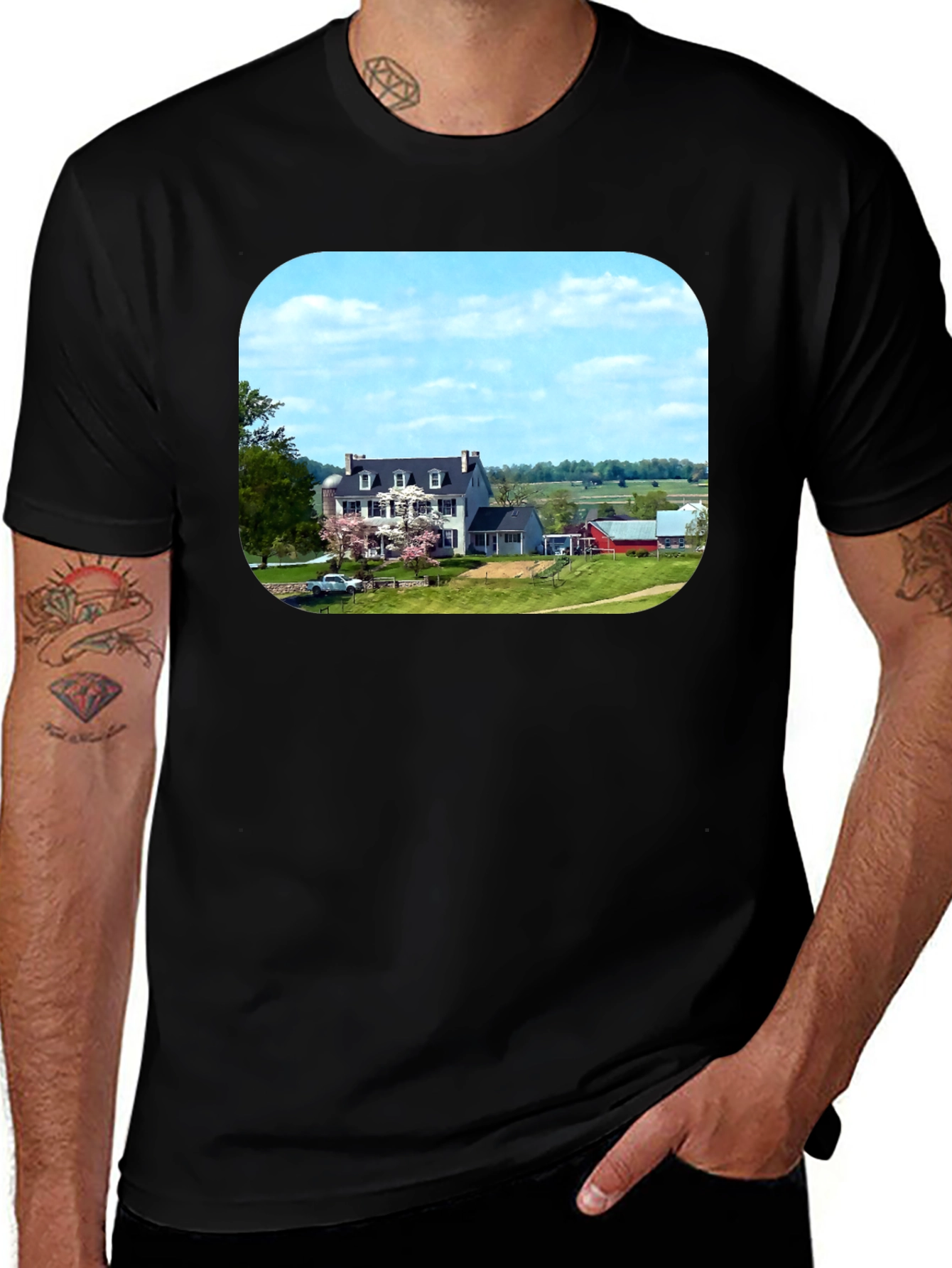 Variant 28 of Farmhouse Landscape Graphic Tee - Classic Comfort