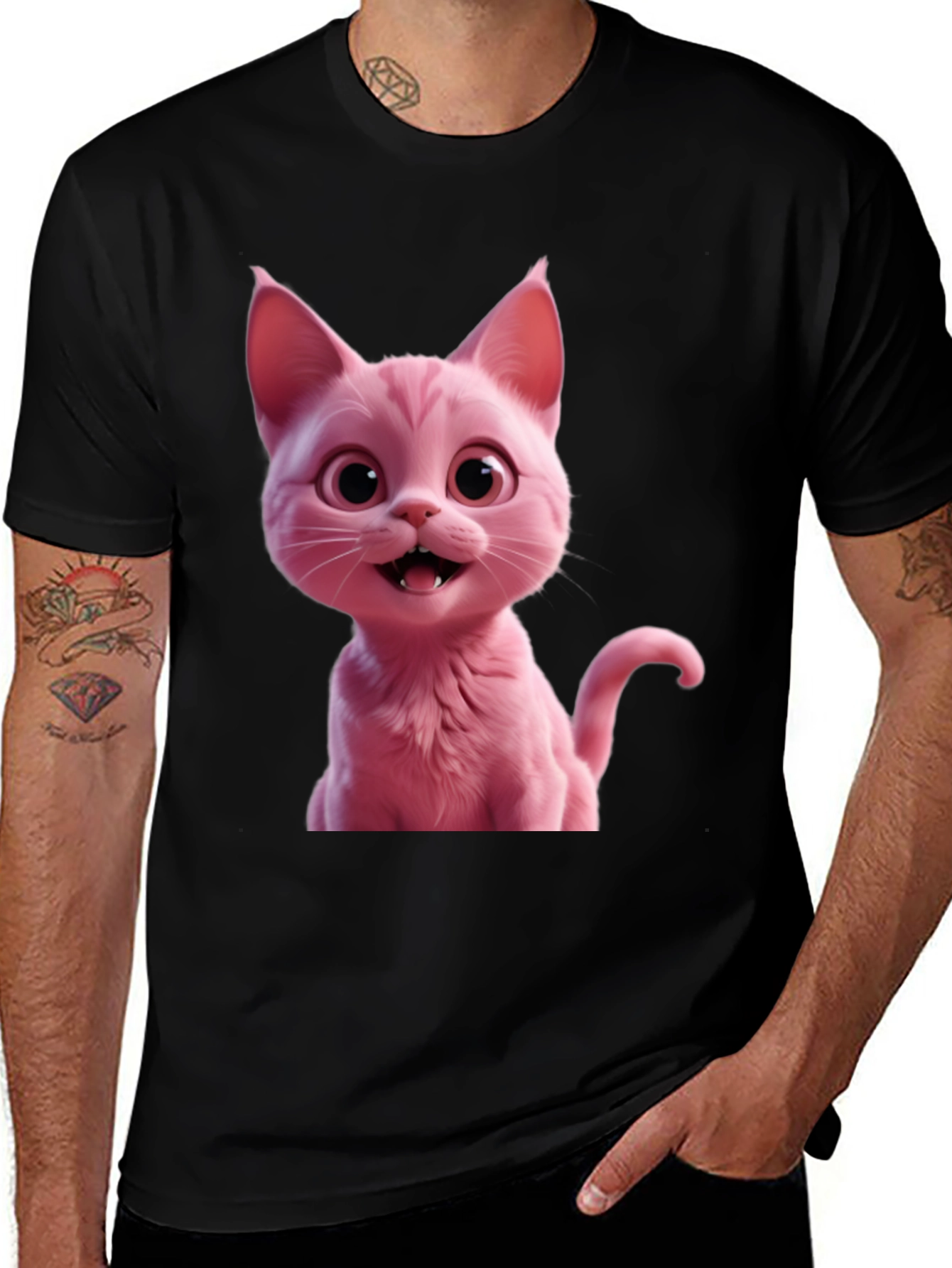 Variant 23 of Pink Cat Graphic Tee - Black Unisex T-Shirt