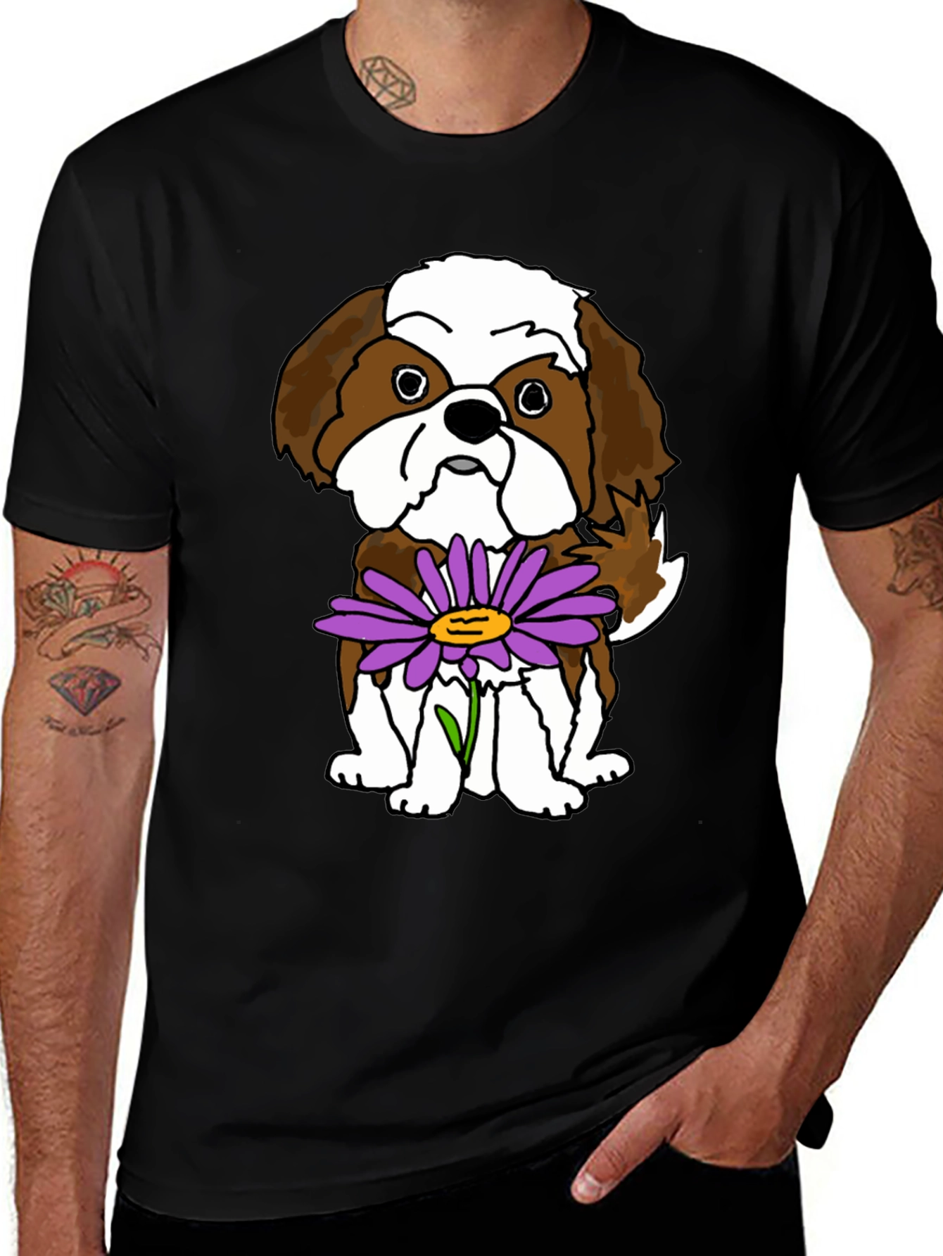 Variant 25 of Dog With Flower Graphic T-Shirt - Unisex