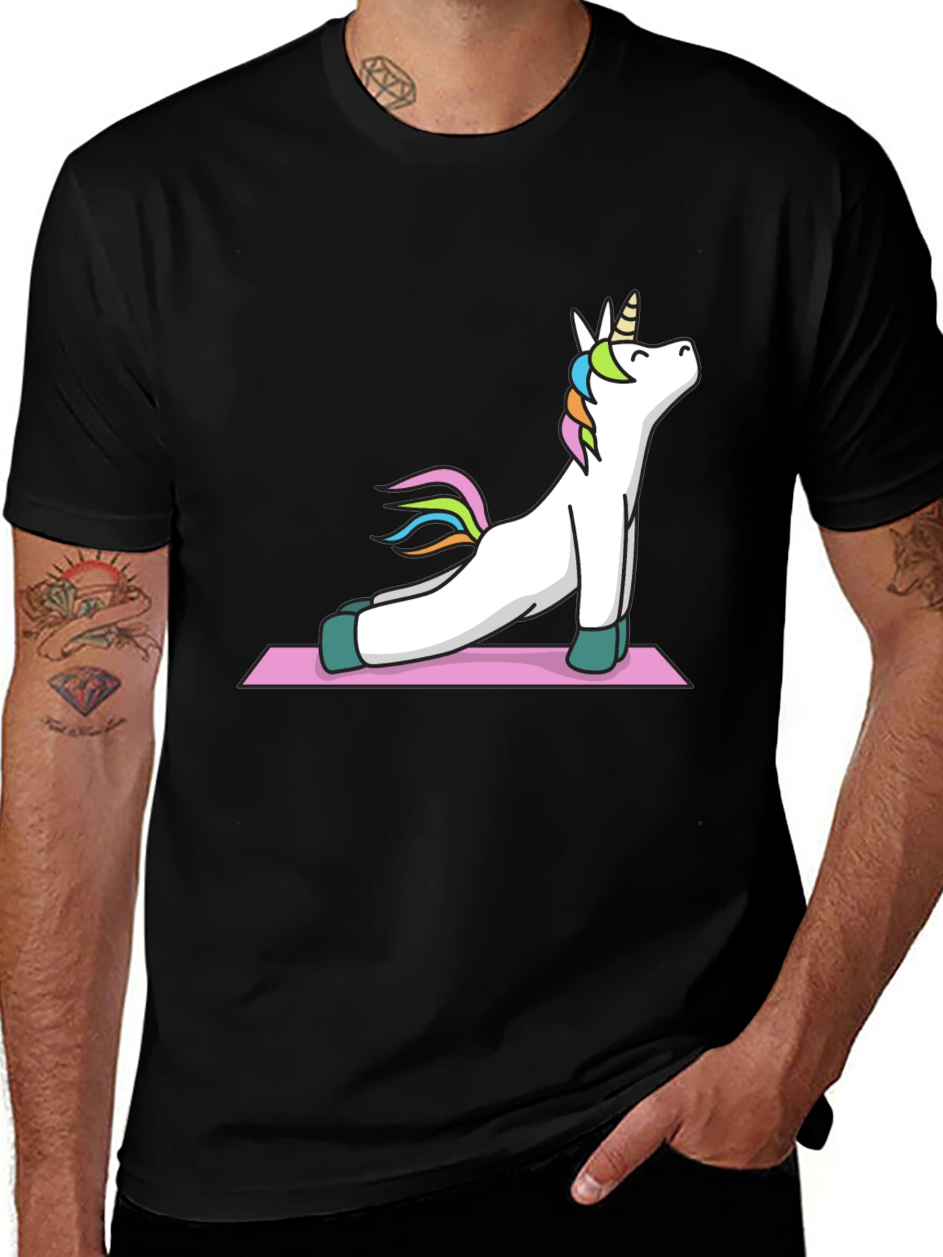 Variant 21 of Yoga Unicorn Graphic Tee - Black Cotton T-Shirt