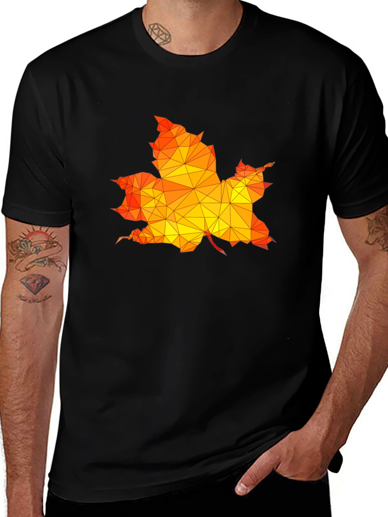 Variant 16 of Geometric Maple Leaf Graphic Black T-Shirt