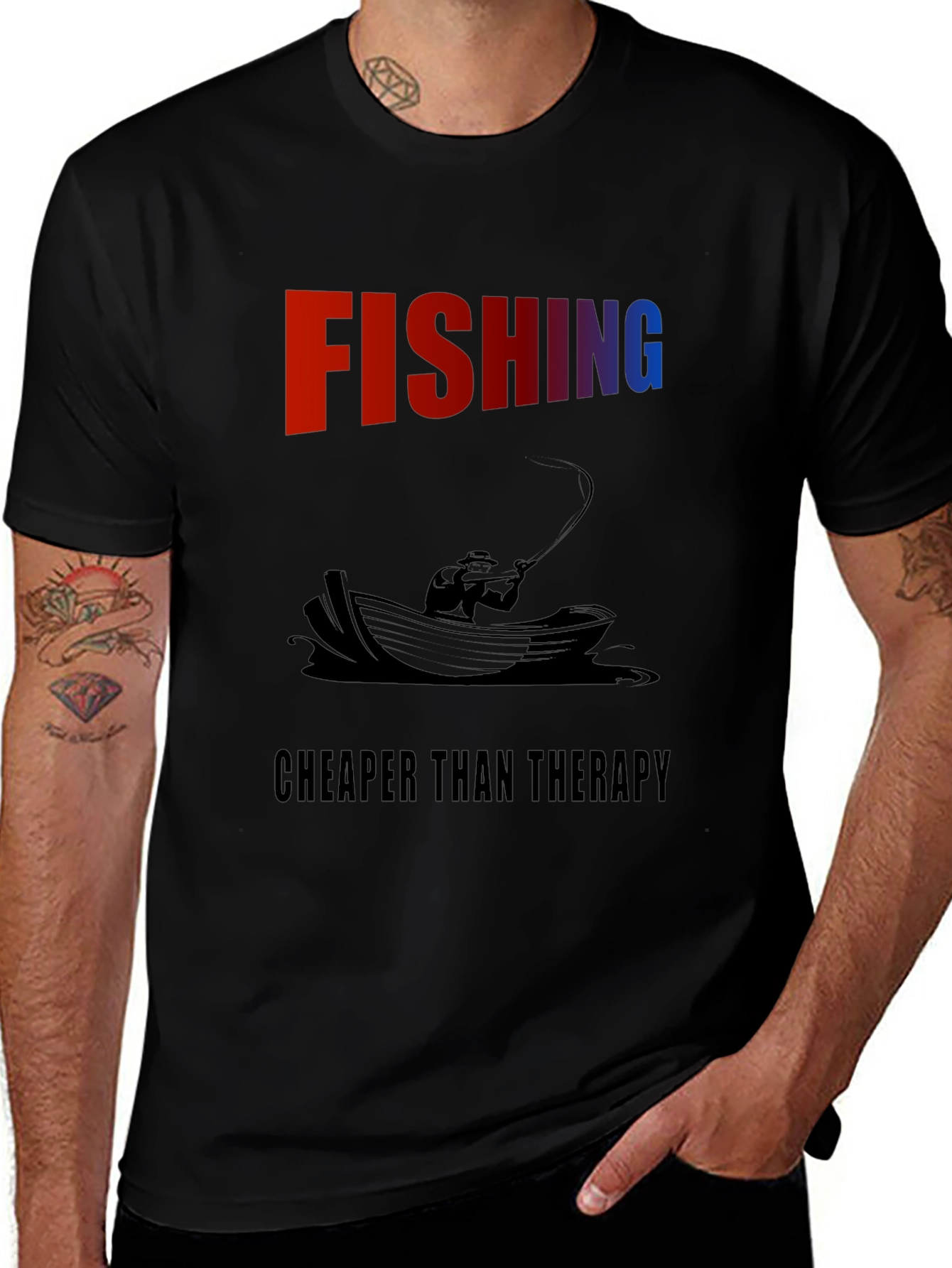 Variant 23 of Fishing Cheaper Than Therapy Black T-Shirt