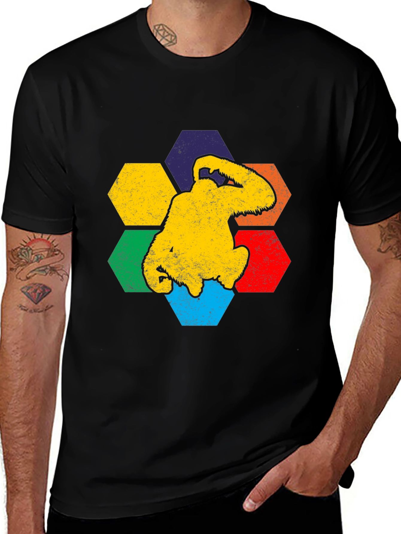 Black Retro Bigfoot Hexagon Graphic Tee main image