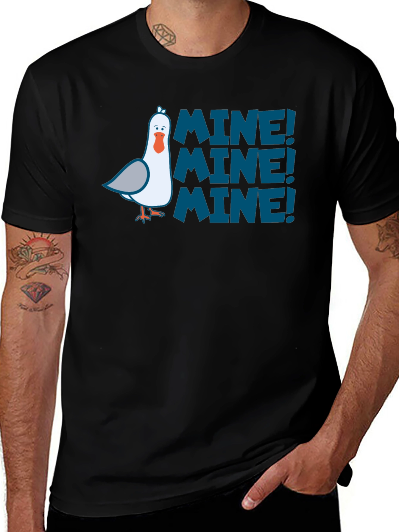 Variant 9 of Mine! Graphic Print T-Shirt - Black, Funny Seagull Design