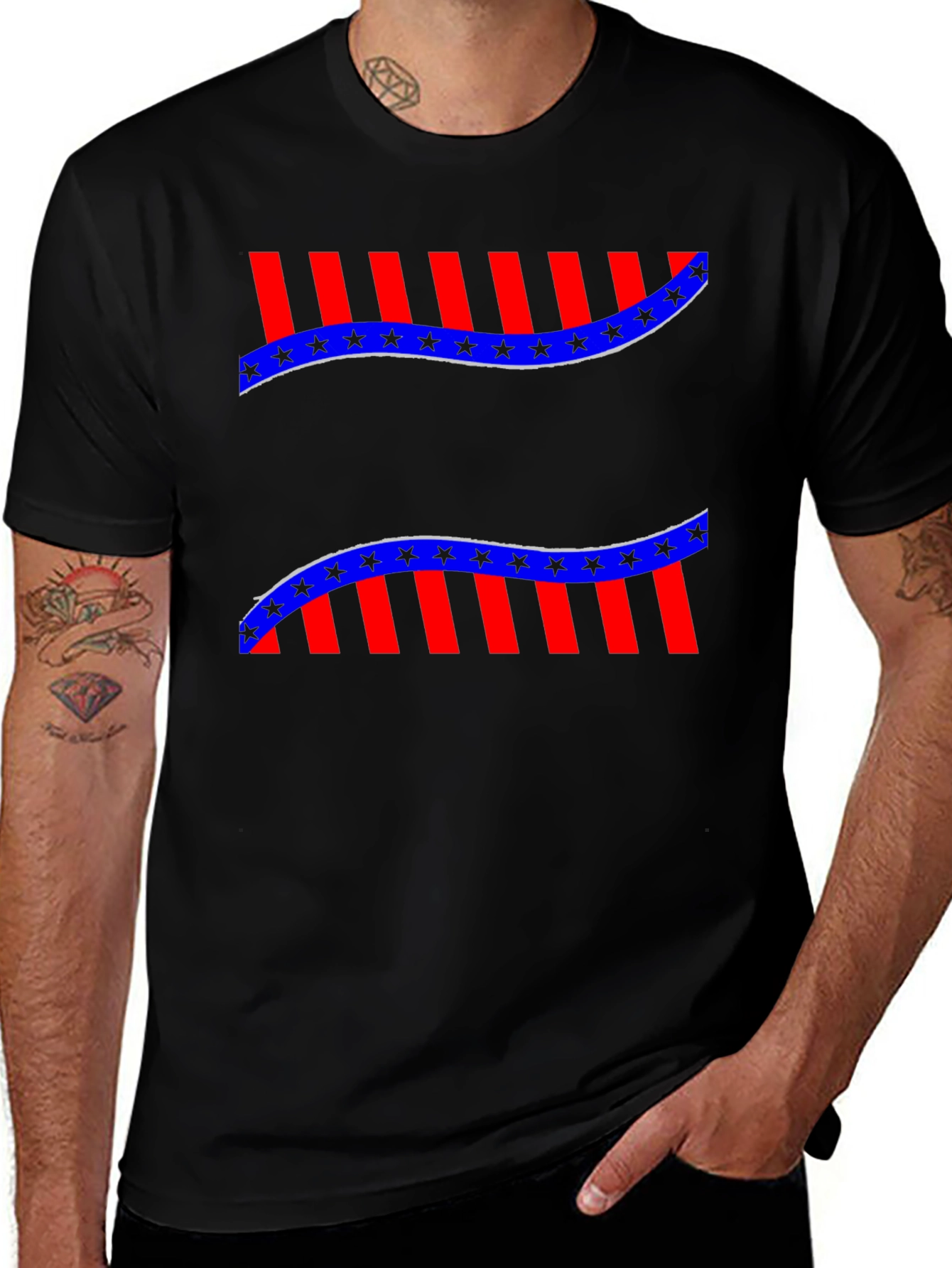 Variant 24 of Patriotic Star & Stripe Graphic Tee - Men's Black T-Shirt