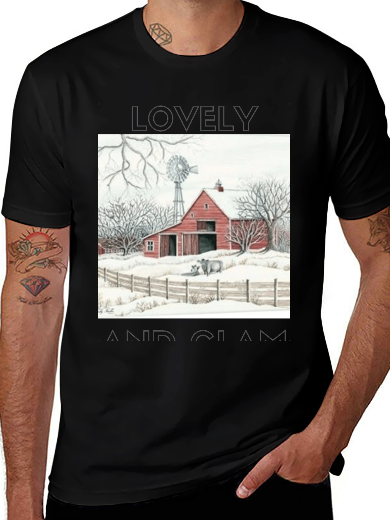 Variant 2 of Rustic Barn Winter Scene Graphic Tee