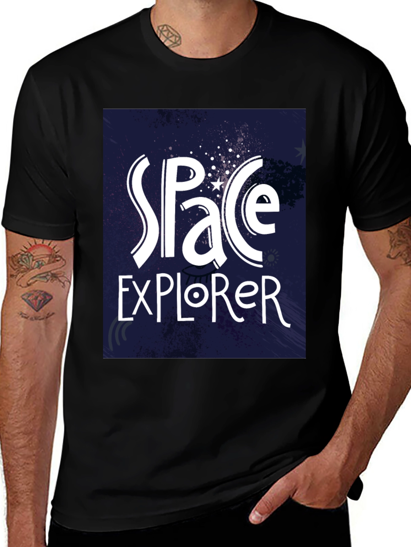Space Explorer T-Shirt - Galaxy Design, Black Tee