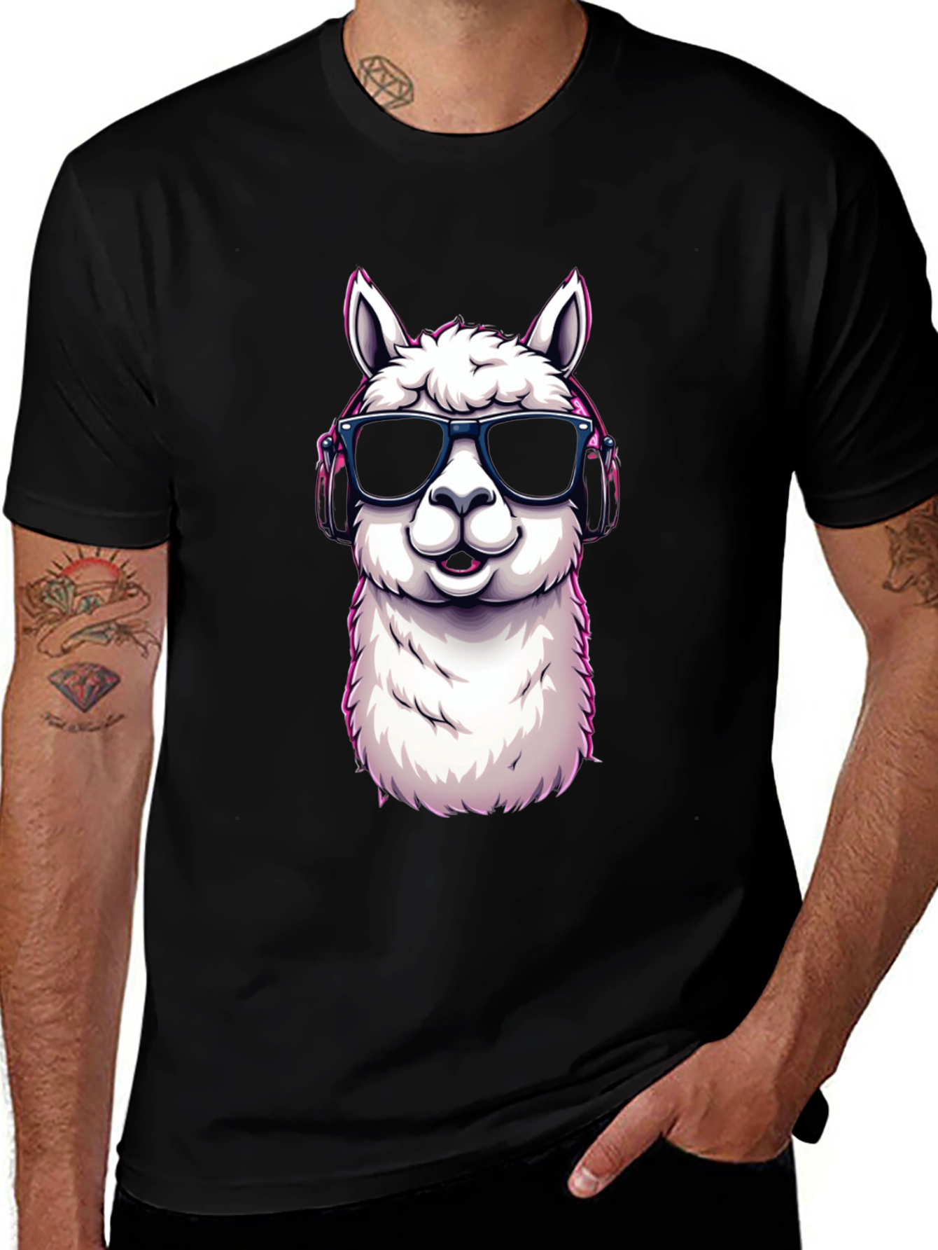 Variant 14 of Cool Llama Graphic Tee - Black Cotton T-Shirt