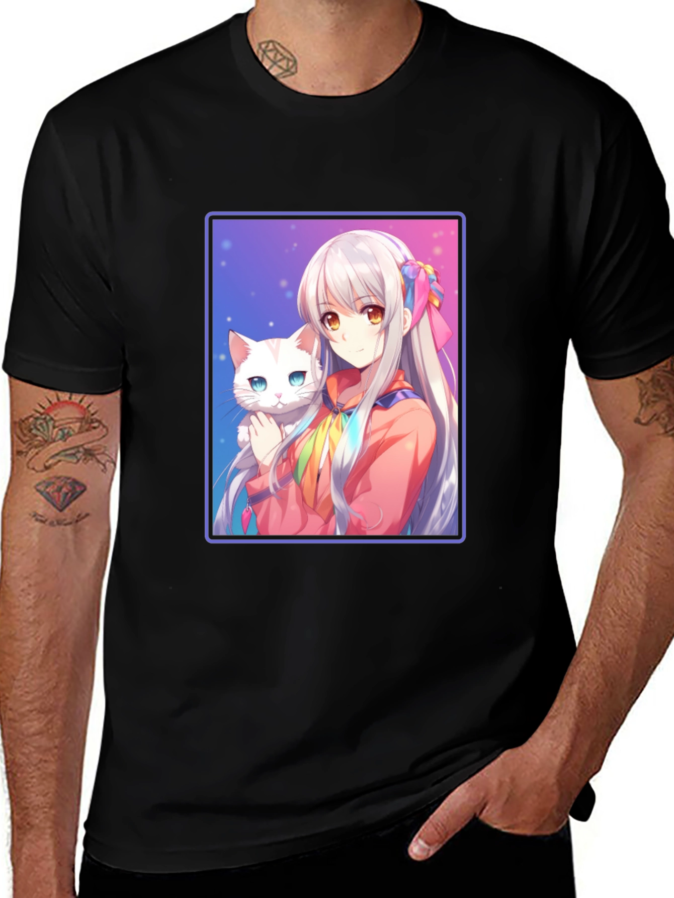 Variant 3 of Anime Girl with Cat Graphic T-Shirt