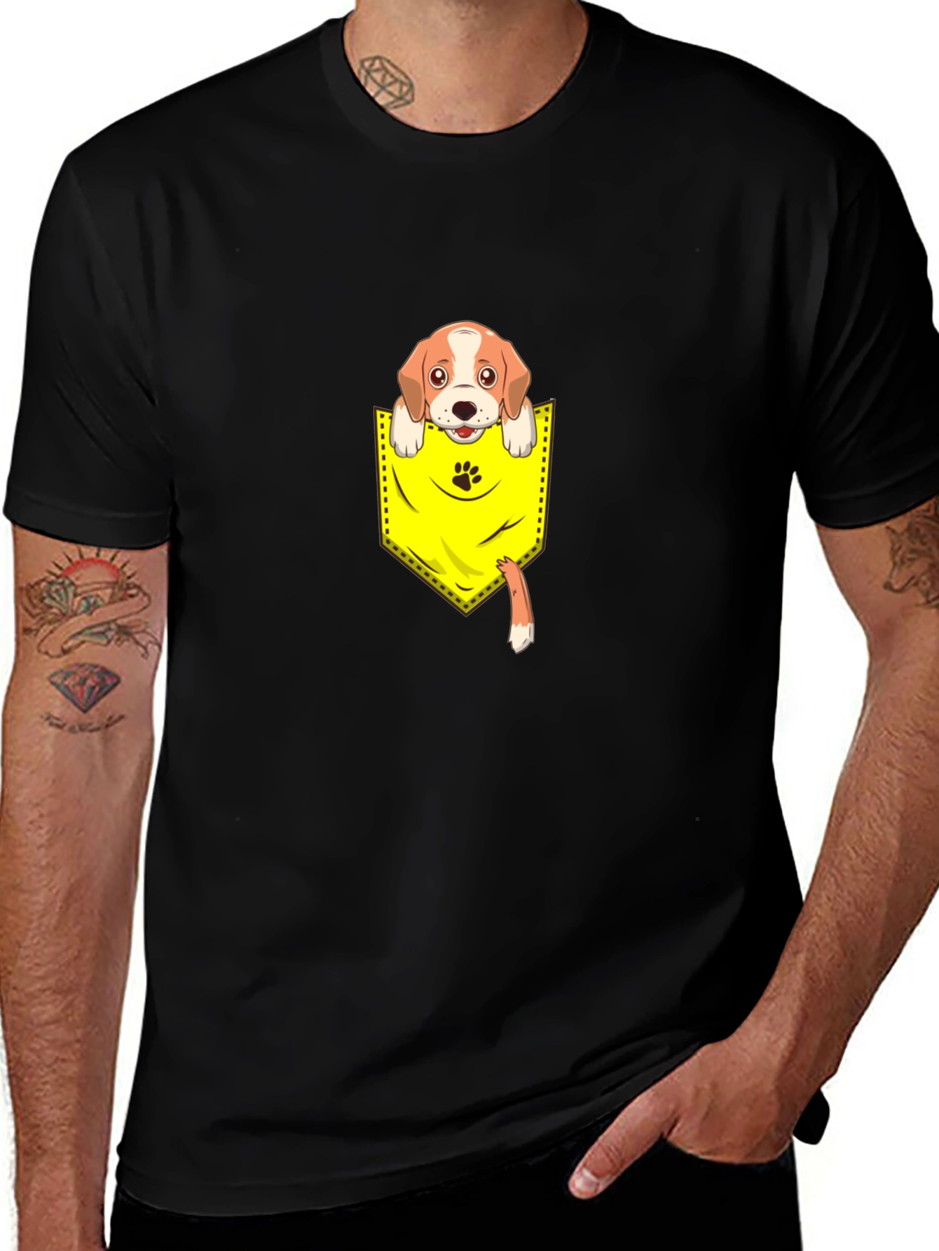 Variant 6 of Cute Dog in Pocket Graphic Tee - Unisex Black T-Shirt