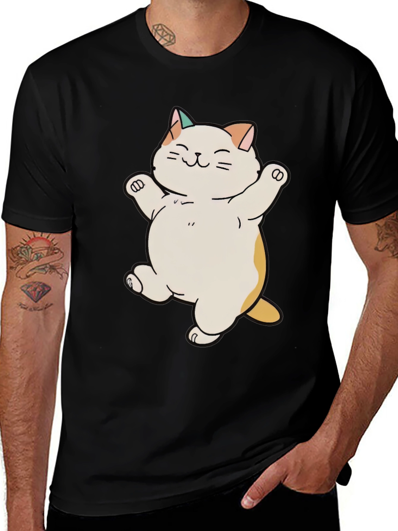Variant 6 of Cute Cat Cartoon Black T-Shirt