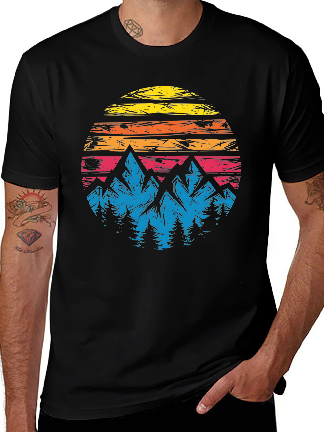 Variant 2 of Retro Mountain Sunset Graphic T-Shirt