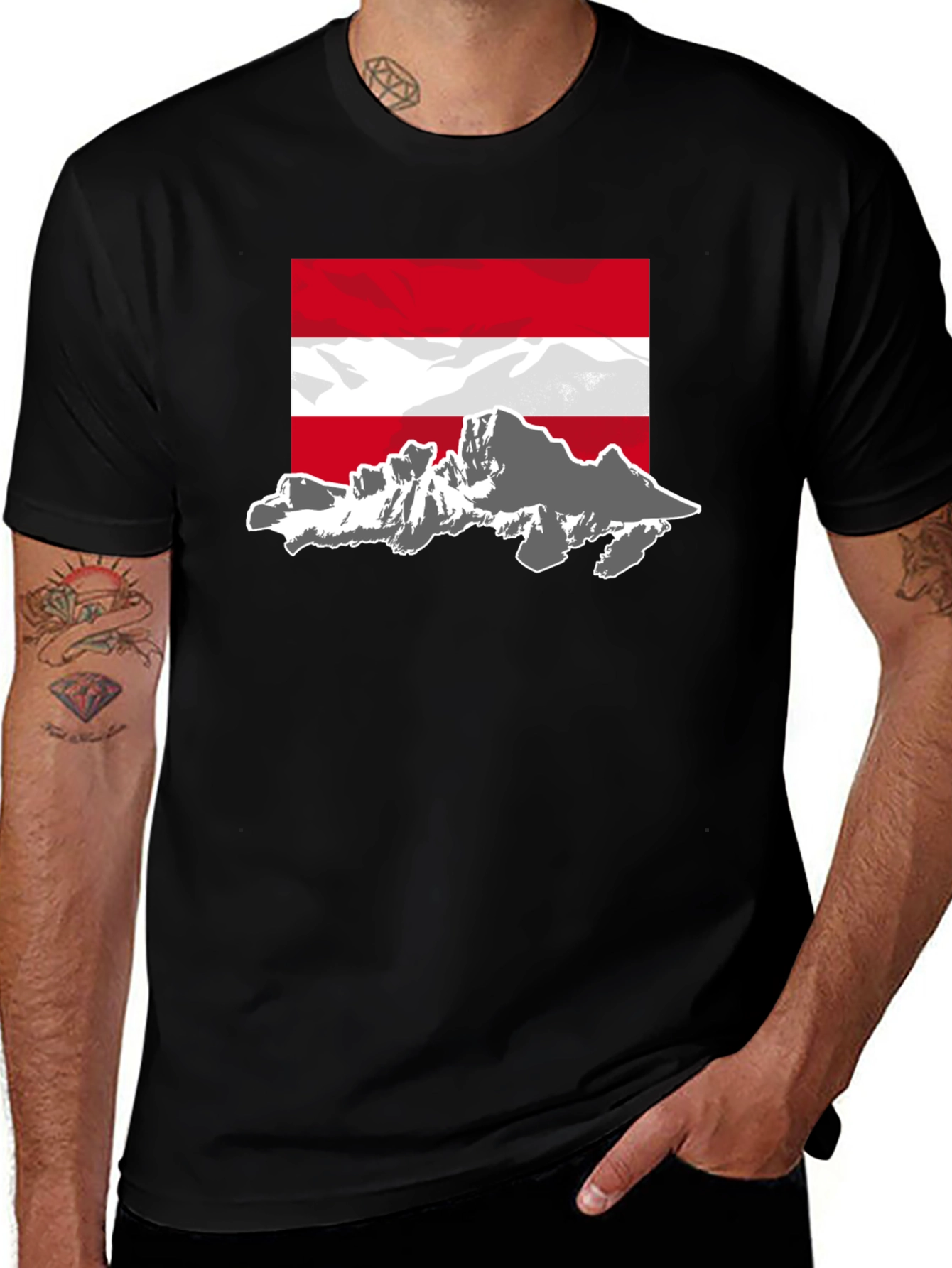 Austria Flag Mountain Graphic Tee - Black