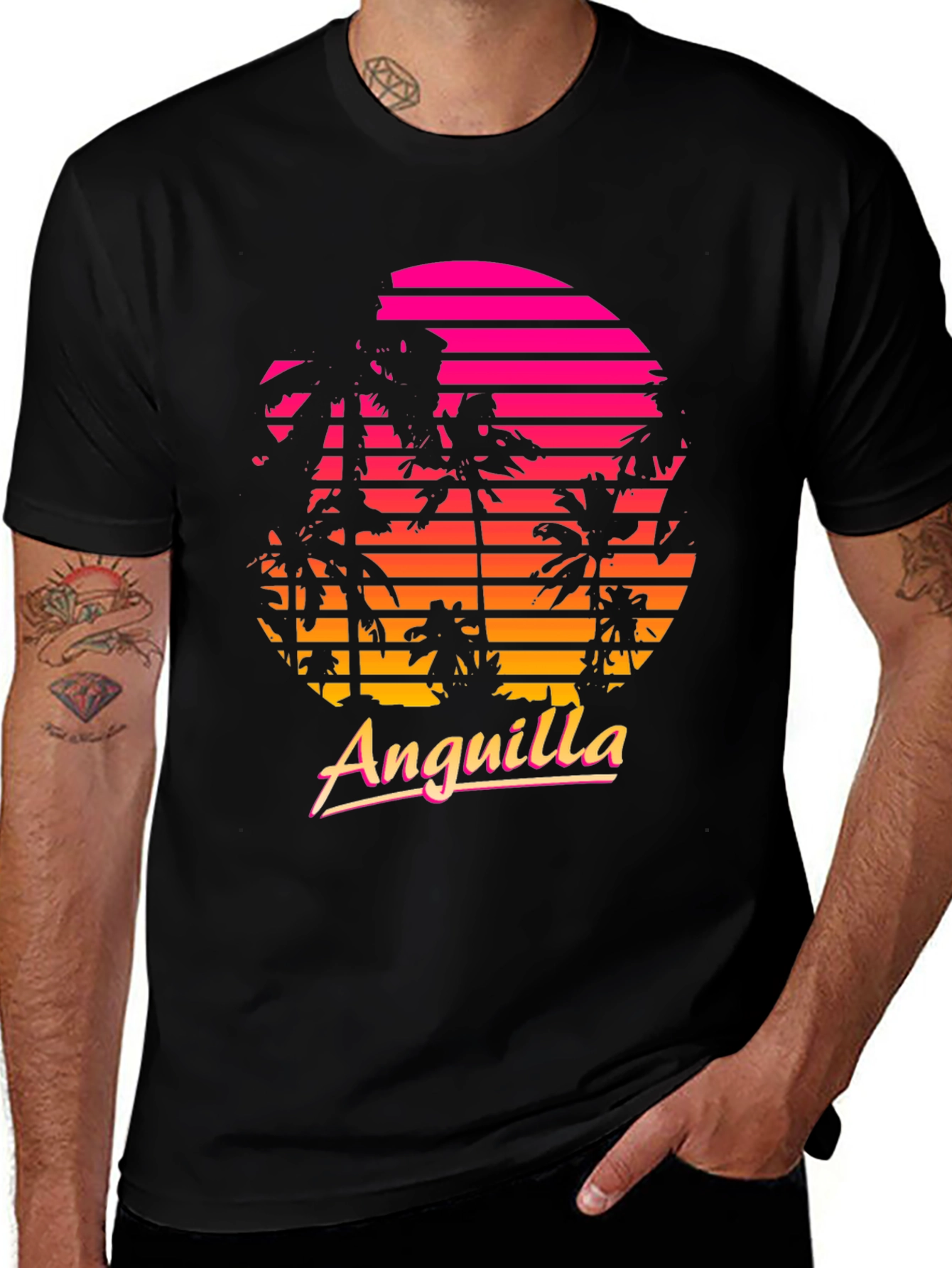 Anguilla Retro Sunset Palm Tree T-Shirt