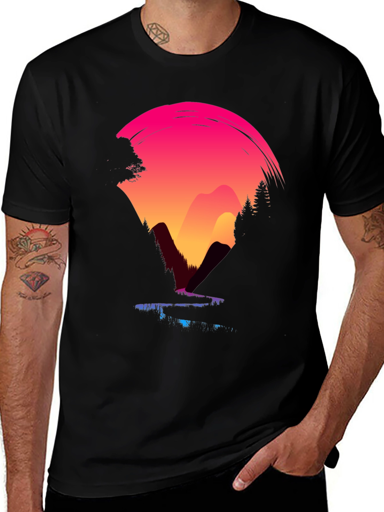 Variant 21 of Sunset Mountain Graphic Tee - Black Casual Shirt