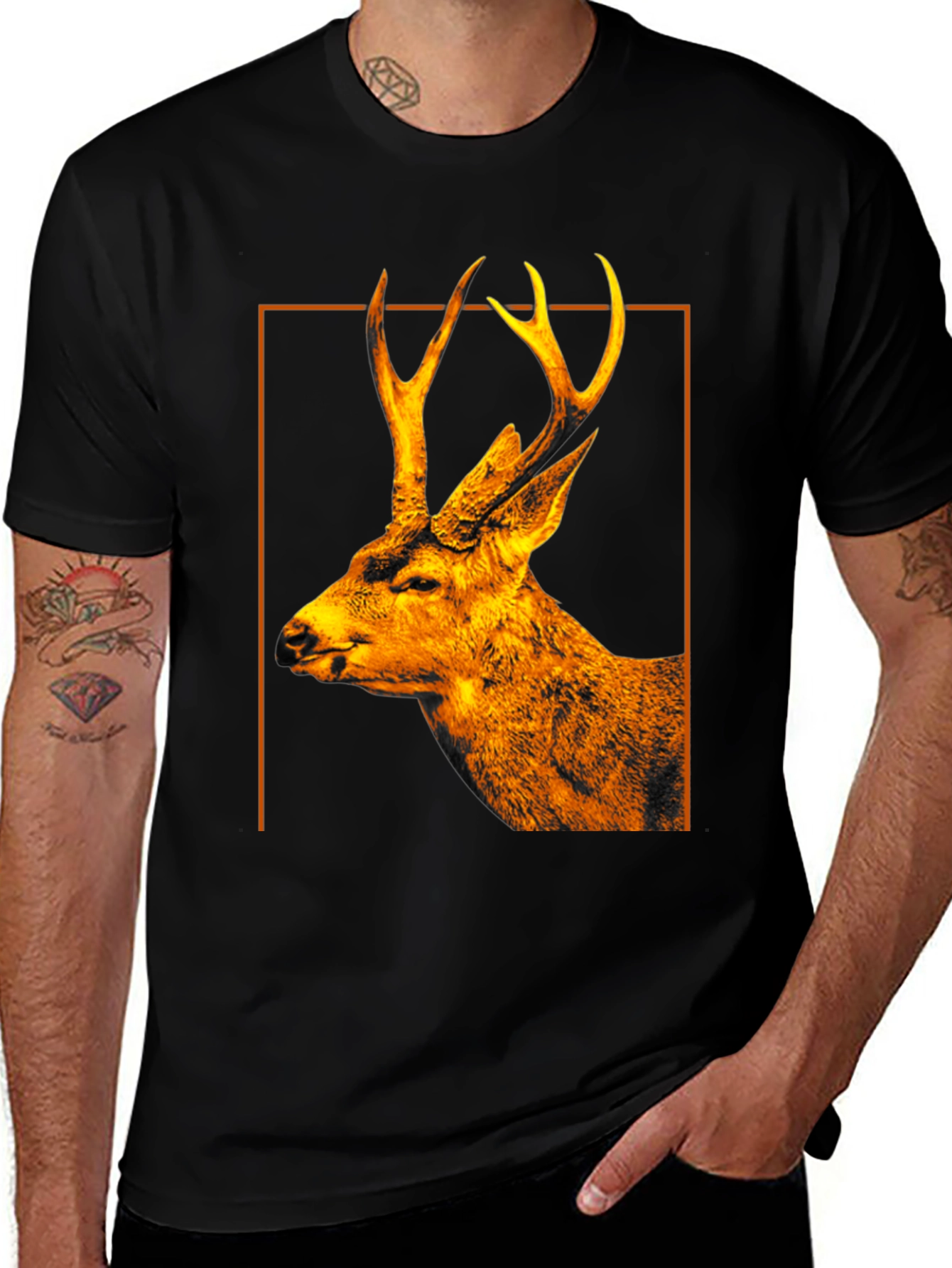 Variant 20 of Deer Graphic Print Black Crew Neck T-Shirt