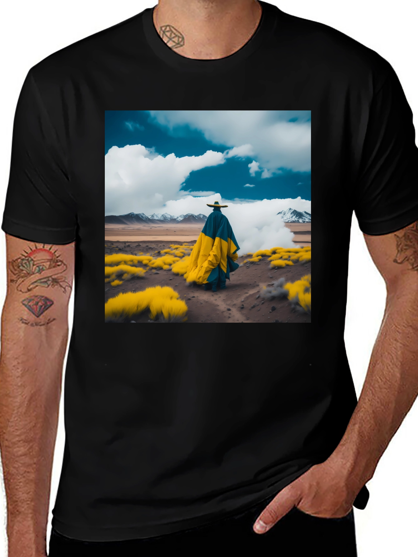 Variant 10 of Abstract Landscape Graphic Tee - Stylish Black T-Shirt