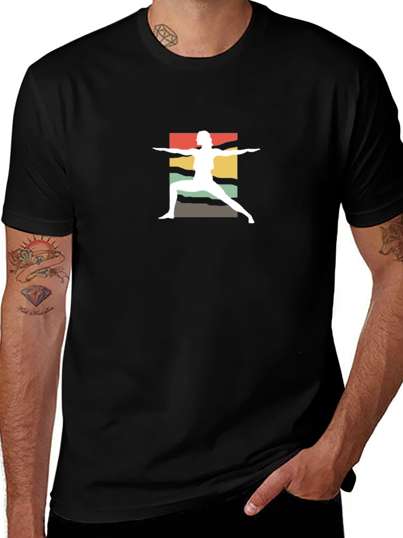 Yoga Pose Graphic Tee - Retro Style Cotton Shirt