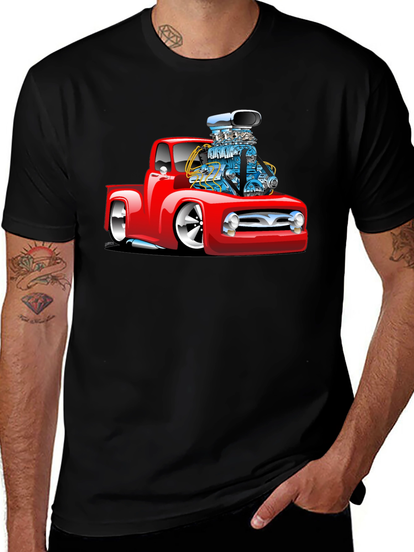 Black Red Hot Rod Truck Graphic Tee - Black main image
