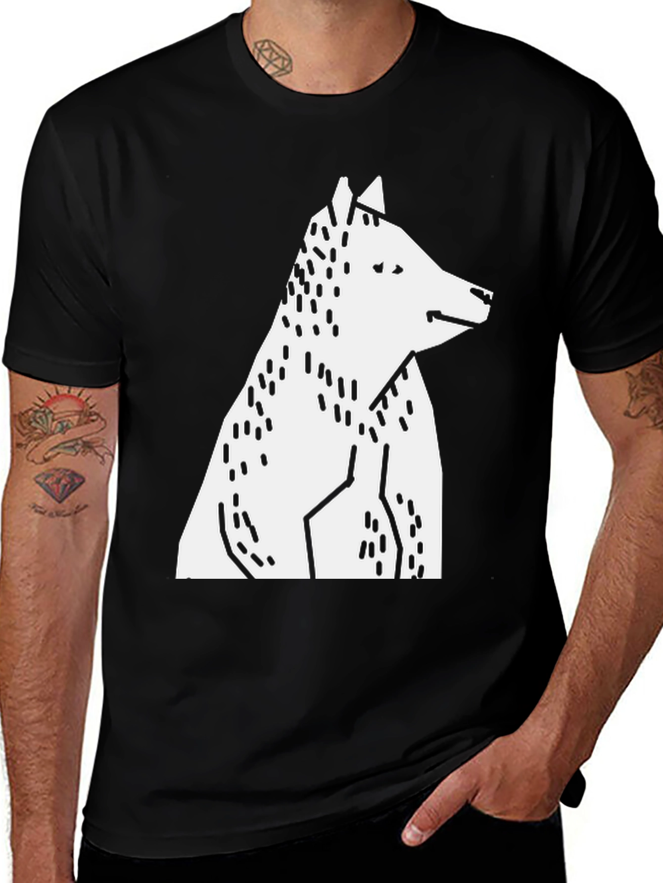 Variant 7 of Abstract Geometric Wolf Graphic Tee - Black Cotton T-Shirt