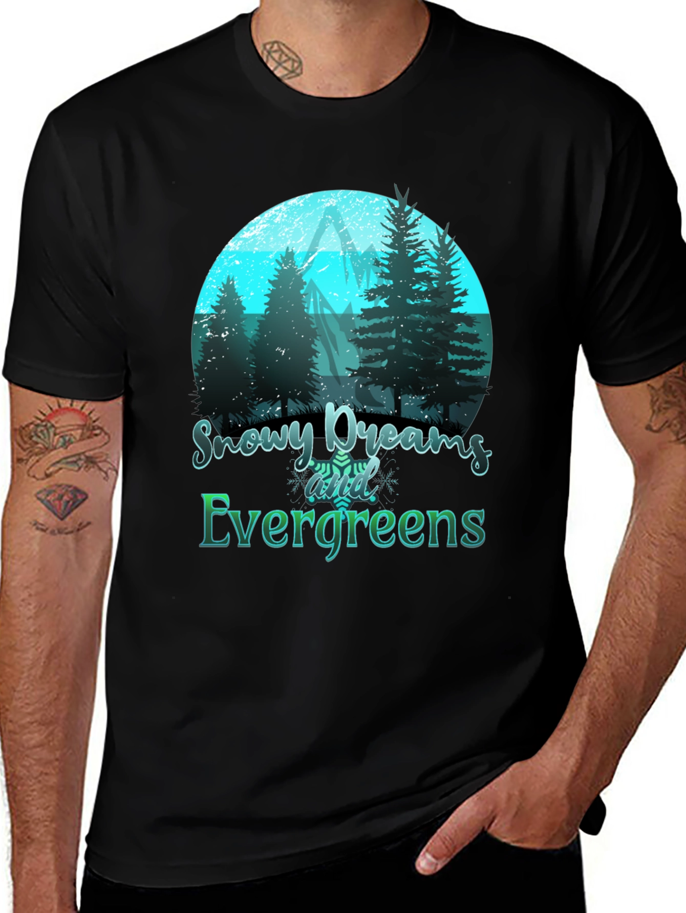Variant 30 of Snowy Dreams & Evergreens Black T-Shirt